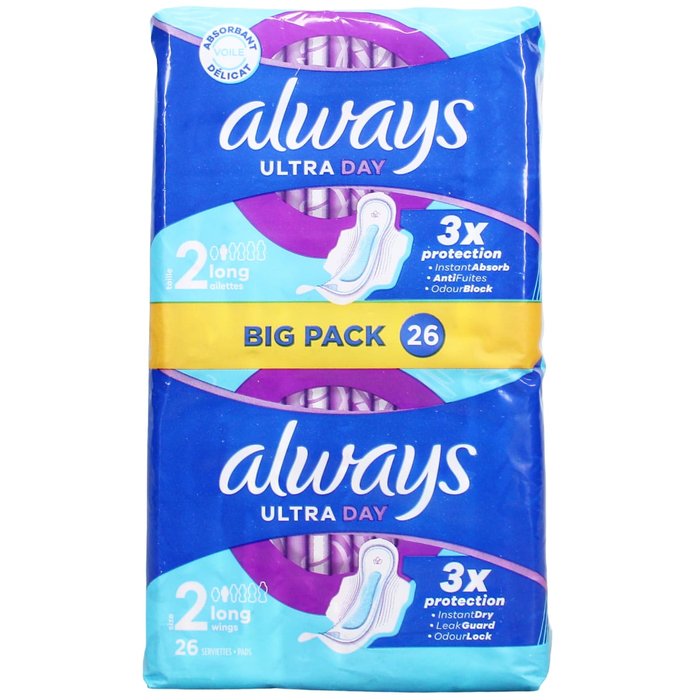 ALWAYS ULTRA SANITARY TOWELS DAY SIZE 2 LONG WINGS 26PCS