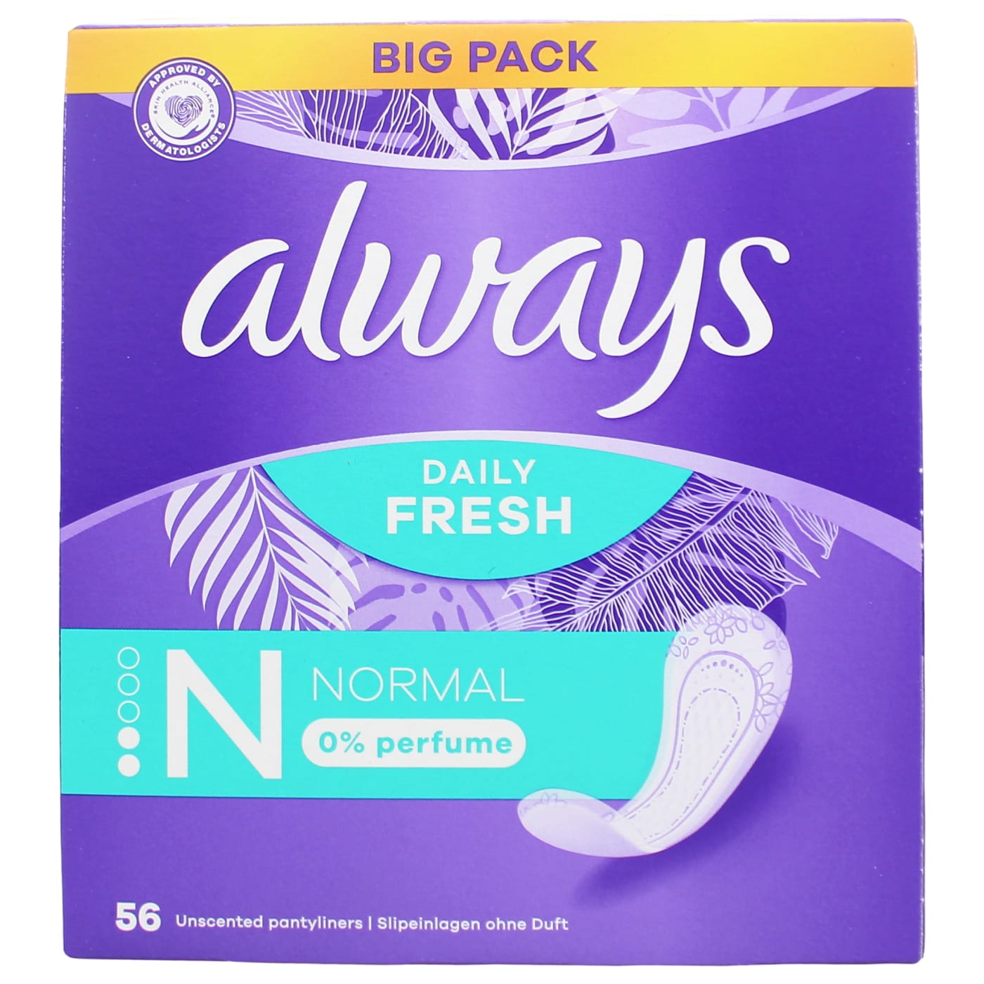 ALWAYS DAILY FRESH PANTYLINERS NORMAL 56'S