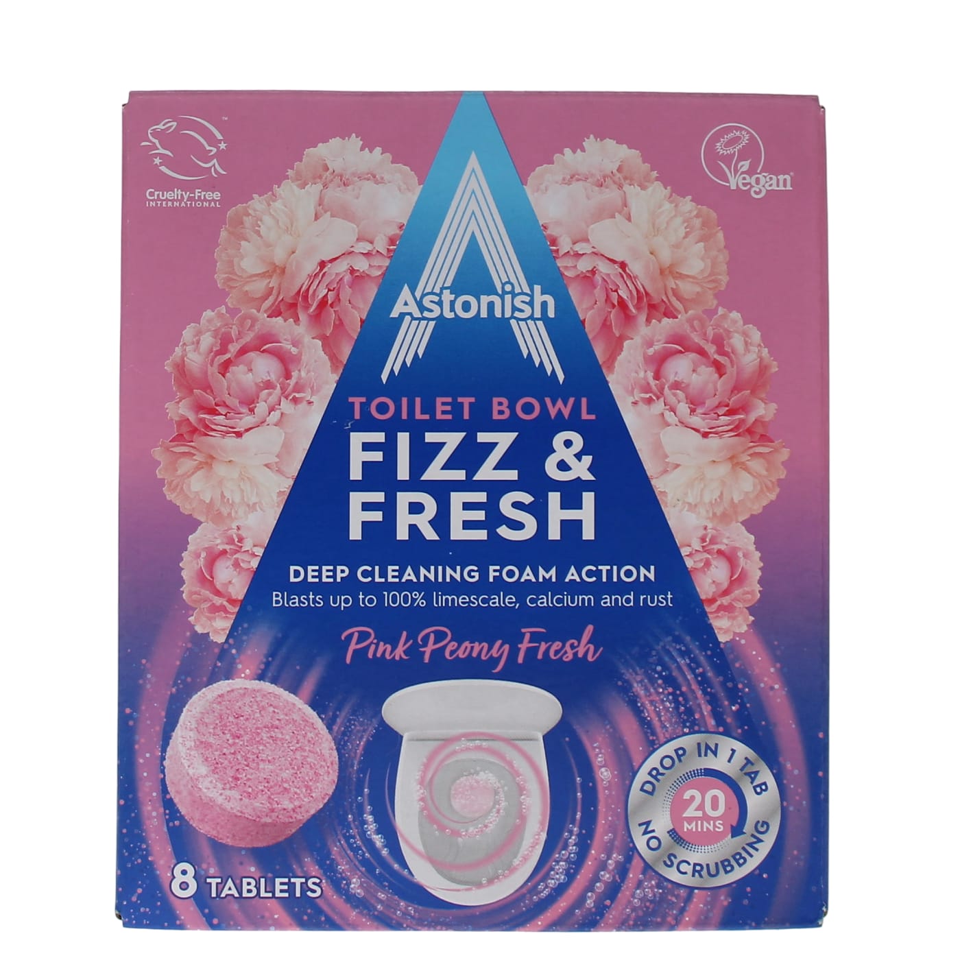 ASTONISH FIZZ & FRESH TOILET BOWL CLEANER TABLETS PINK PEONY FRESH 8'S