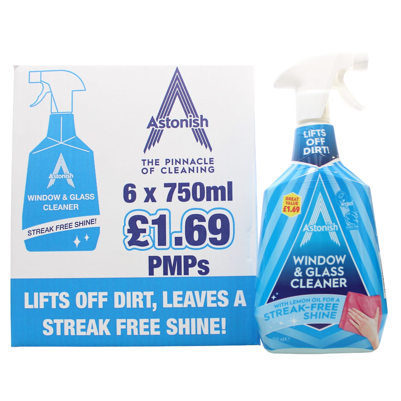 ASTONISH 6X WINDOW & GLASS CLEANER SPRAY PMP £1.69 750ML