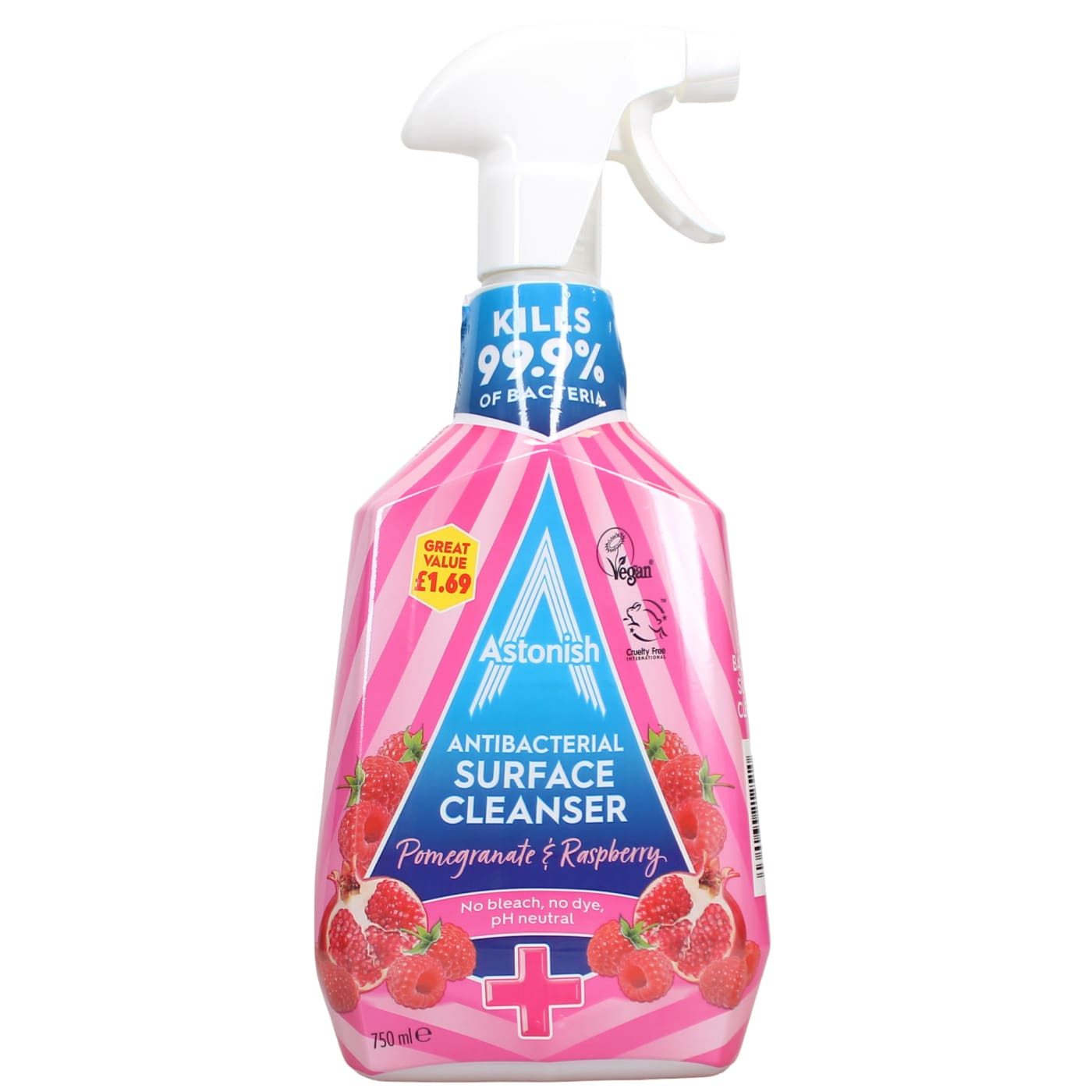 ASTONISH 6X ANTIBACTERIAL SURFACE CLEAN SPRAY POMEGRANATE & RASPBERRY PMP £1.69 750ML