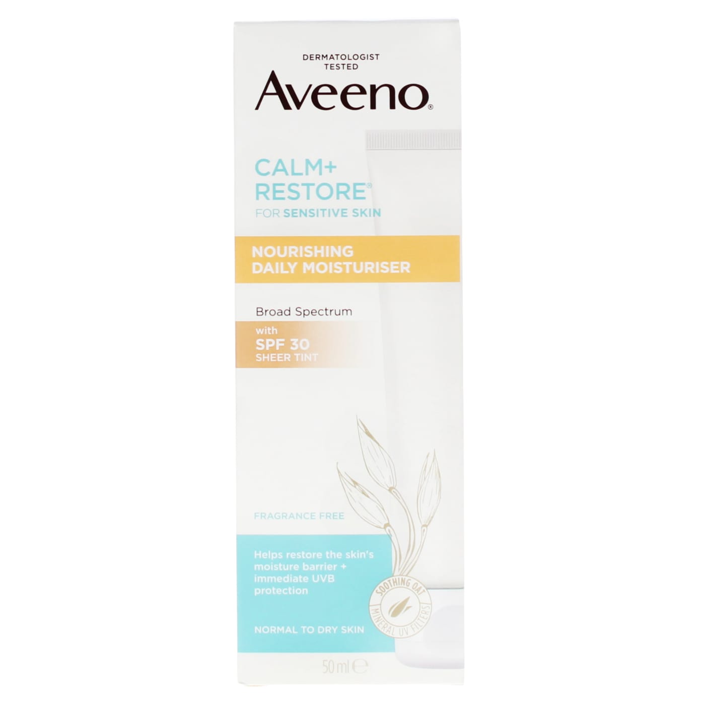 AVEENO CALM & RESTORE MOISTURISER WITH SPF 30 50ML