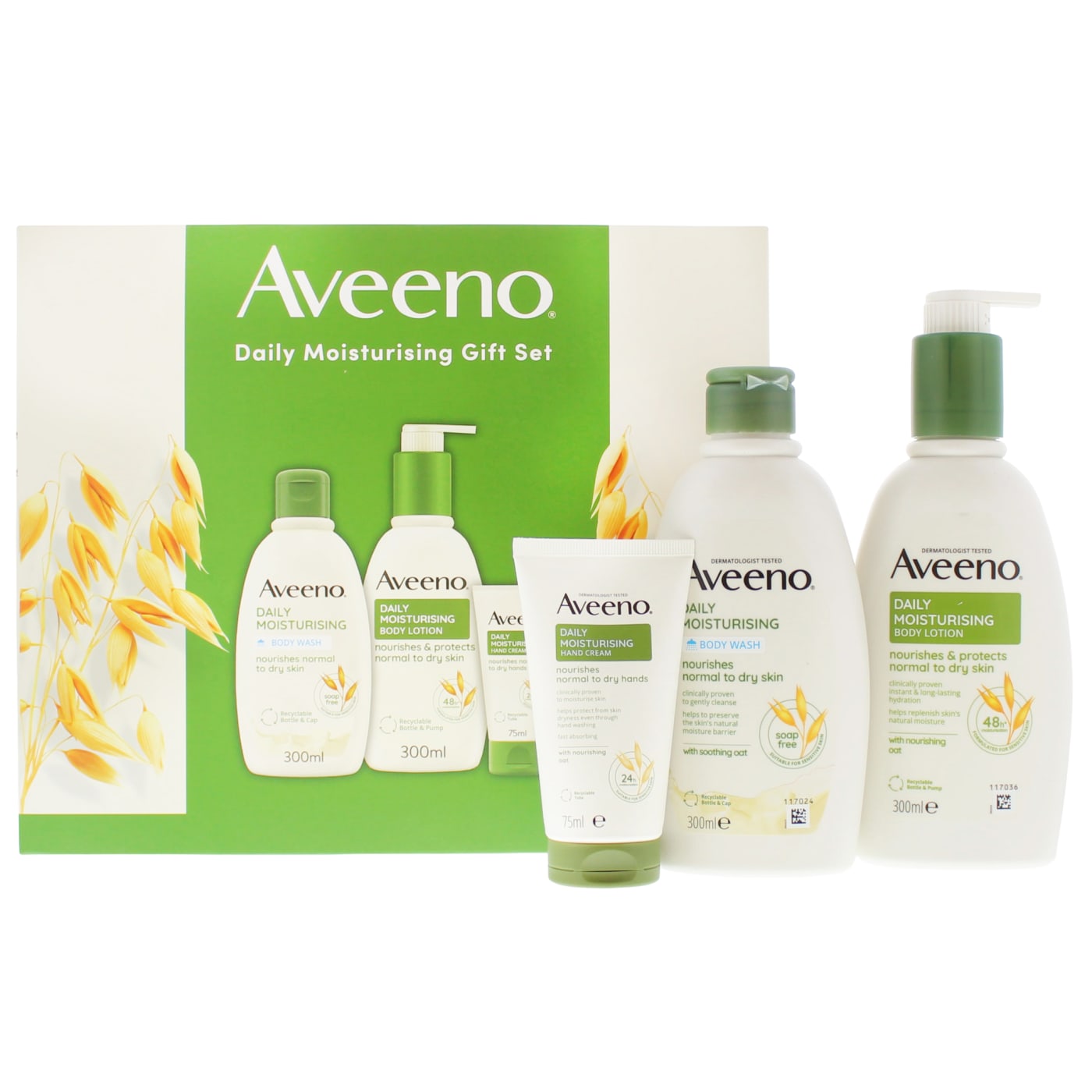 AVEENO DAILY MOISTURISING GIFT SET 3PC ( BODY LOTION, 300ML BODY WASH & 75ML HAND CREAM) 300ML