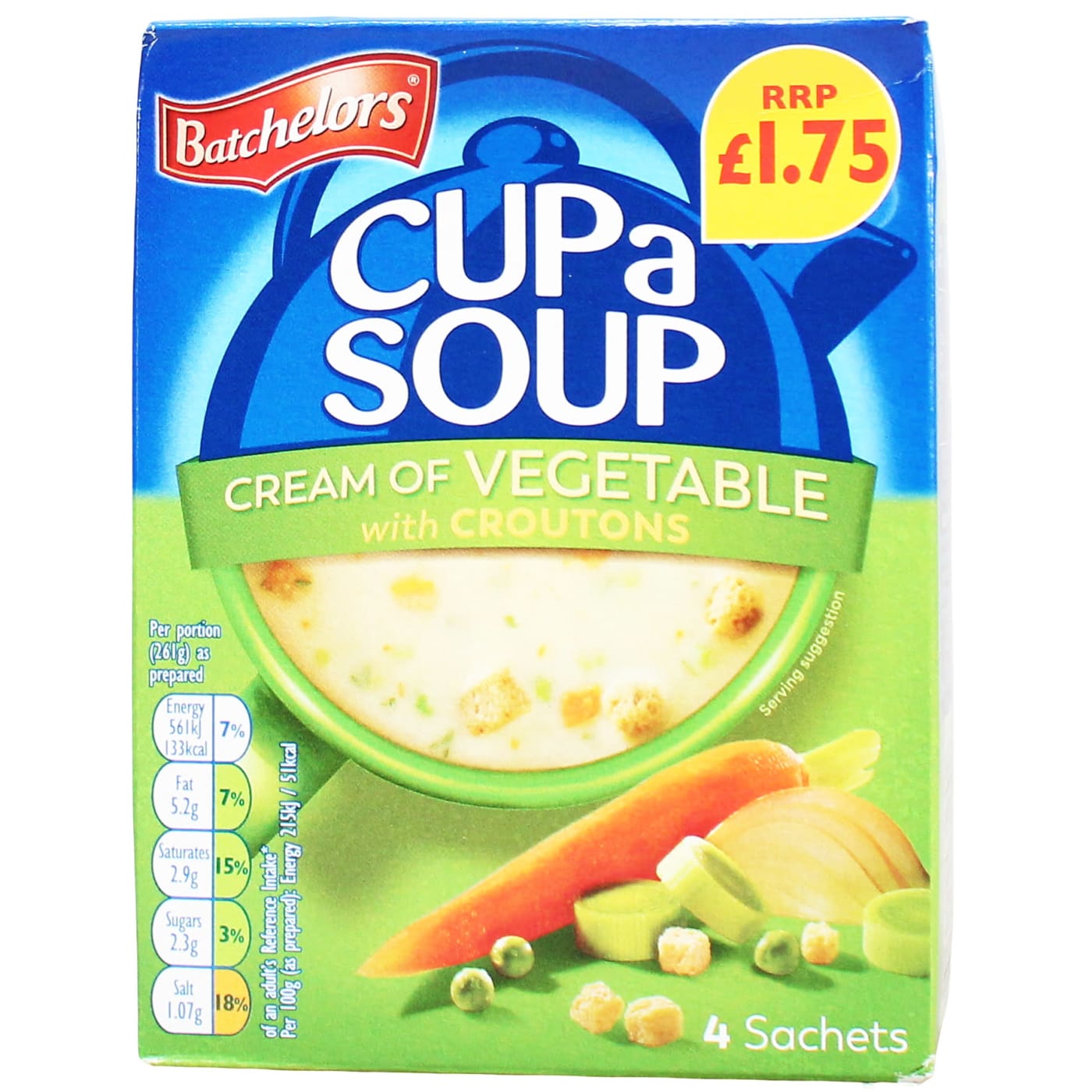 BATCHELORS CUP A SOUP 122G CREAM OF VEGETABLE 4 PACK PMP £1.75