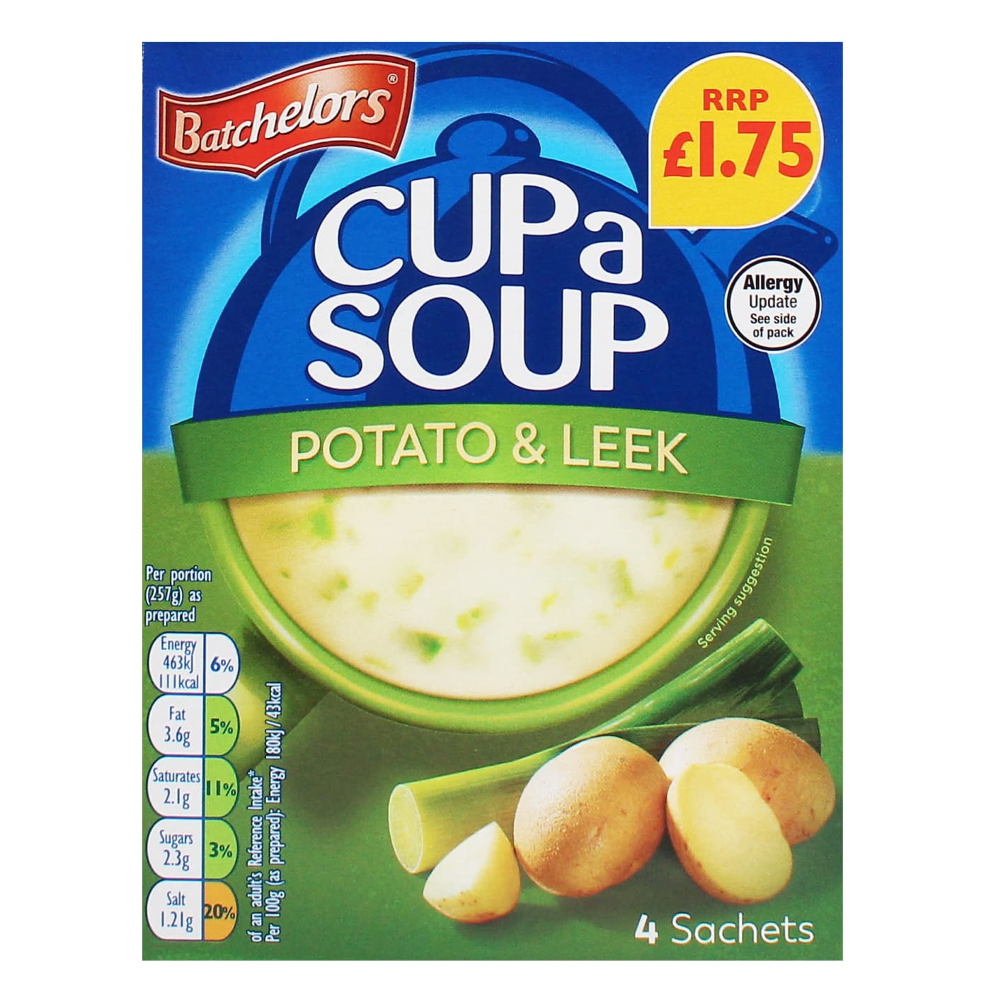 BATCHELORS CUP A SOUP 107G POTATO & LEEK 4 PACK PMP £1.75
