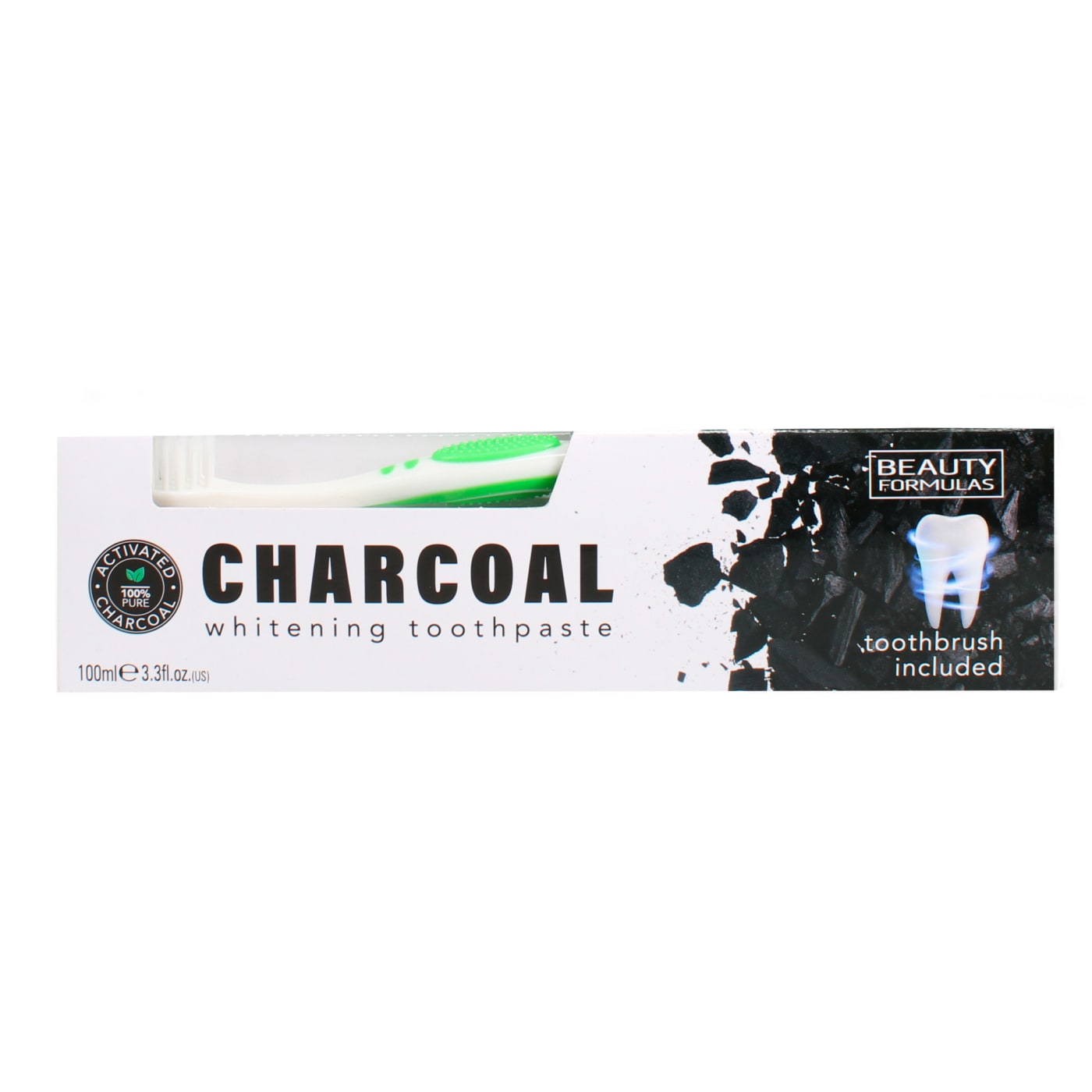 BEAUTY FORMULAS FRESHBREATH CHARCOAL TOOTHPASTE & TOOTHBRUSH 100ML