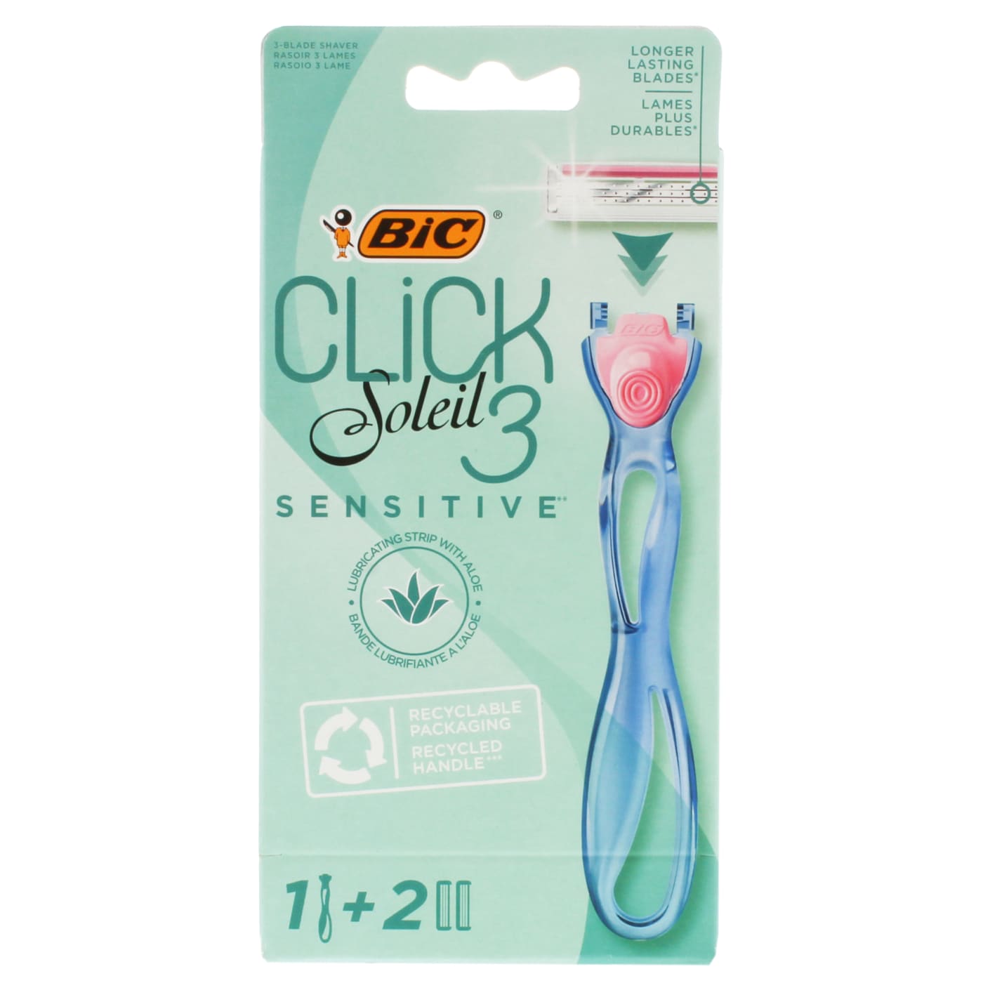 BIC CLICK 3 SOLEIL SENSITIVE RAZOR + 2 BLADES