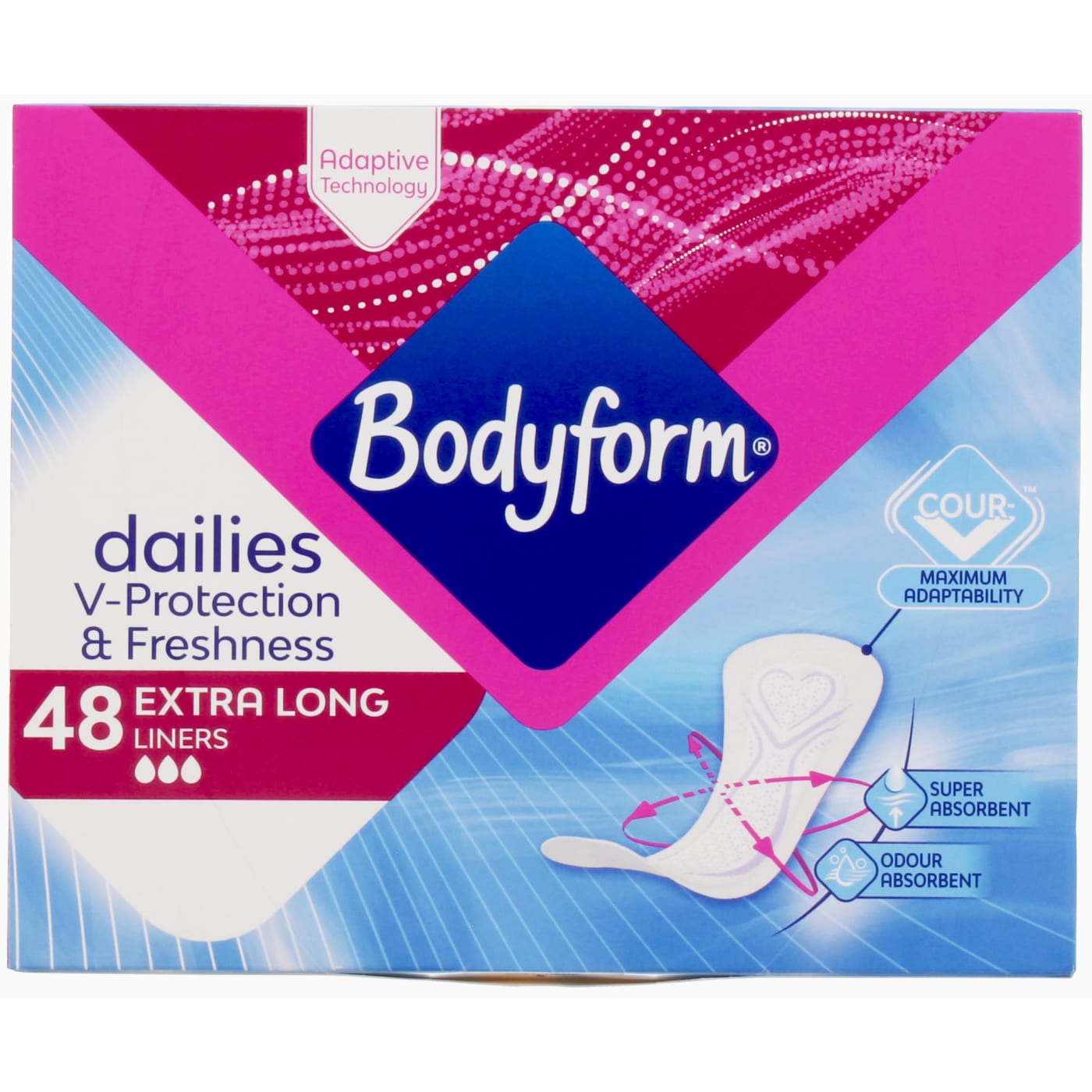 BODYFORM DAILIES EXTRA LONG PANTY LINERS 48'S