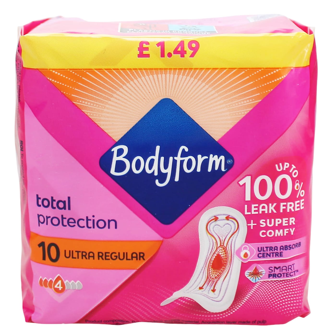 BODYFORM COUR-V ULTRA SANITARY TOWELS NORMAL PMP 1.49 10'S (0% VAT)