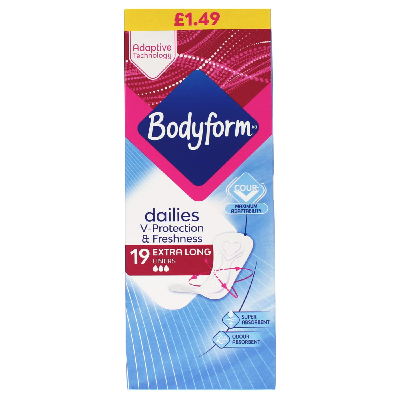 BODYFORM DAILIES PANTY LINERS EXTRA LONG PMP £1.49 19'S