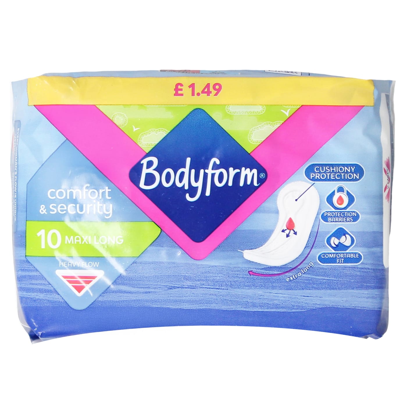 BODYFORM MAXI SANITARY TOWELS LONG PMP £1.49 10'S