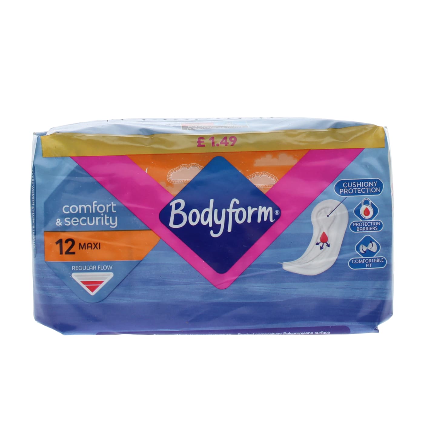 BODYFORM MAXI SANITARY TOWELS NORMAL PMP £1.49 12'S