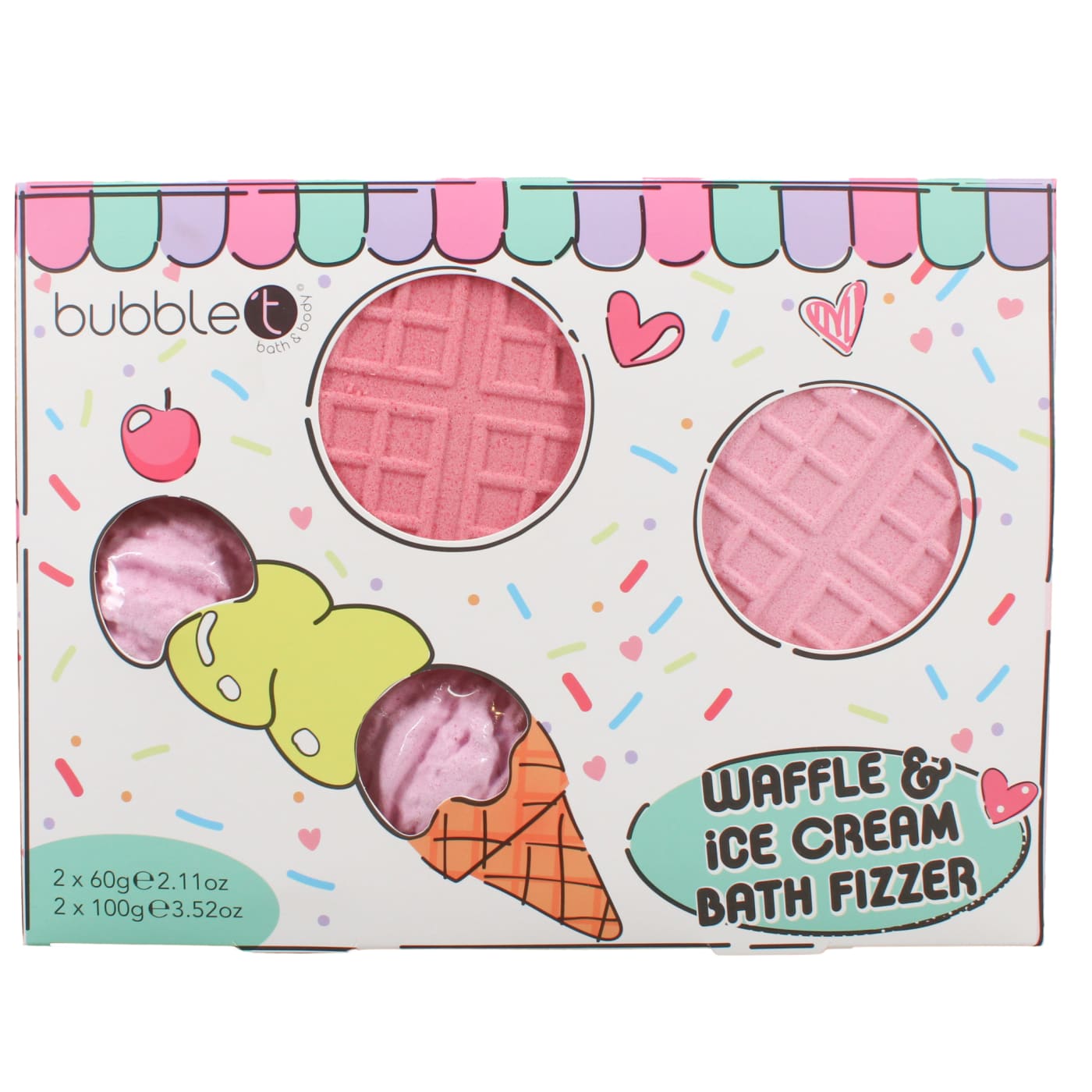 BUBBLE T CARTOON BATH FIZZER SET GIFT SET 4PC (2X 60G ICE CREAM BATH FIZZERS & 2X 100G WAFFLE BATH FIZZERS)