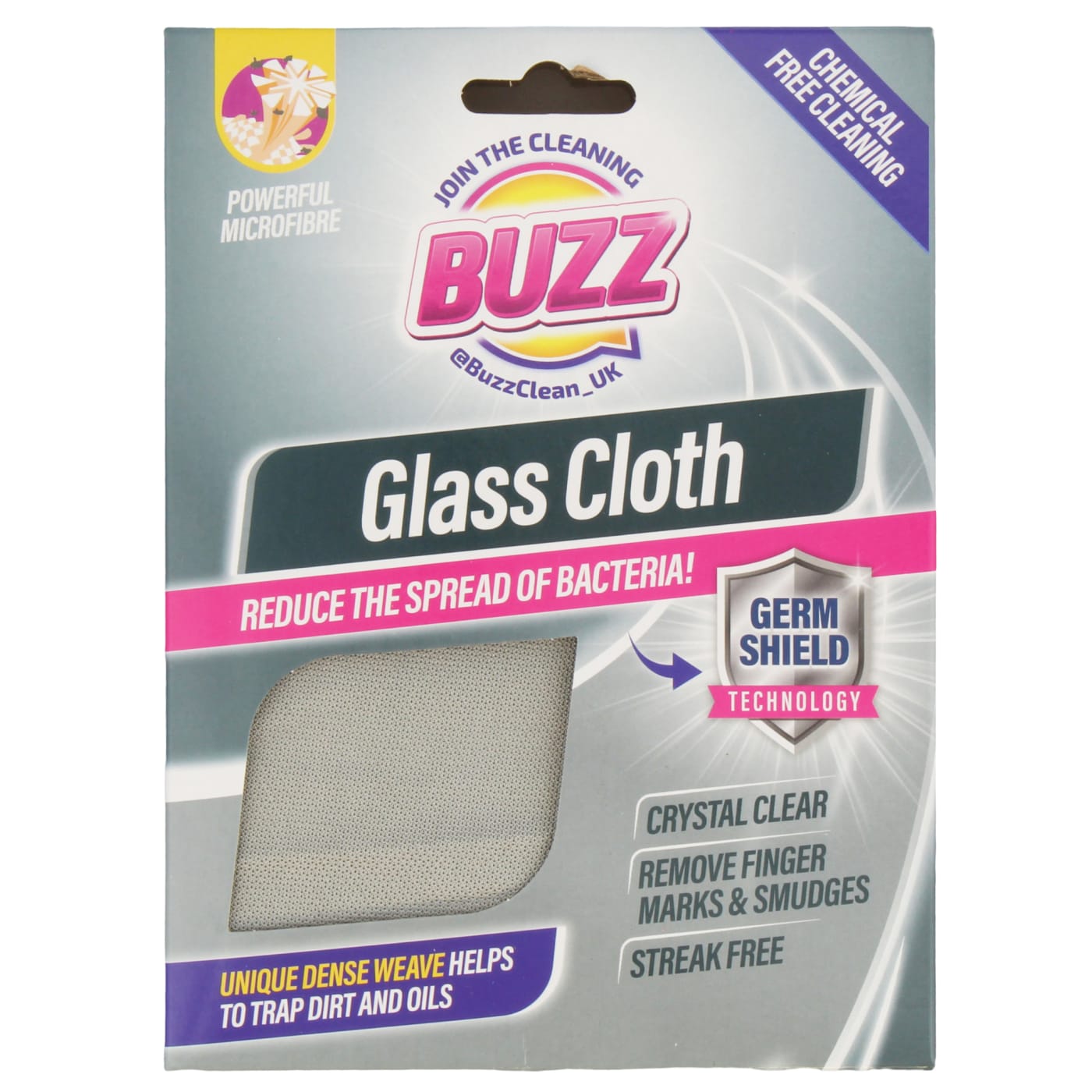 BUZZ MICROFIBRE GLASS GLOTHS WITH GERM SHIELD
