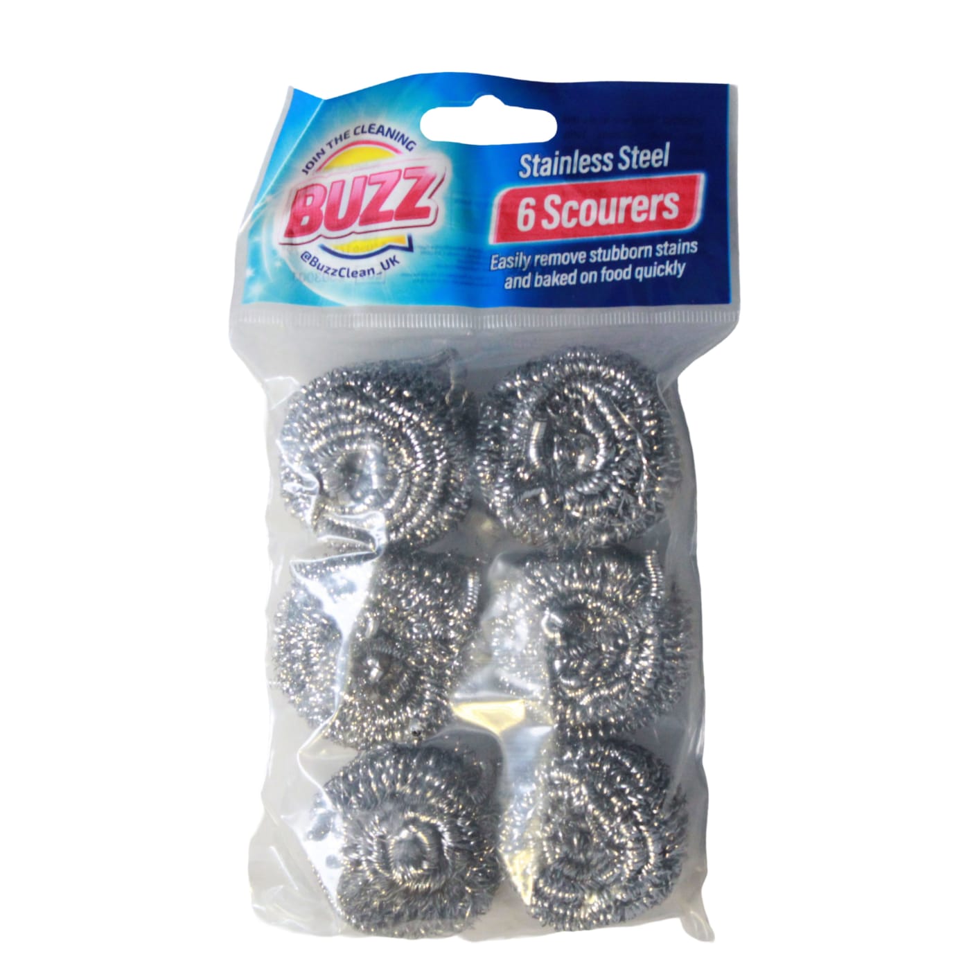 BUZZ STAINLESS STEEL SCOURERS 6 PACK