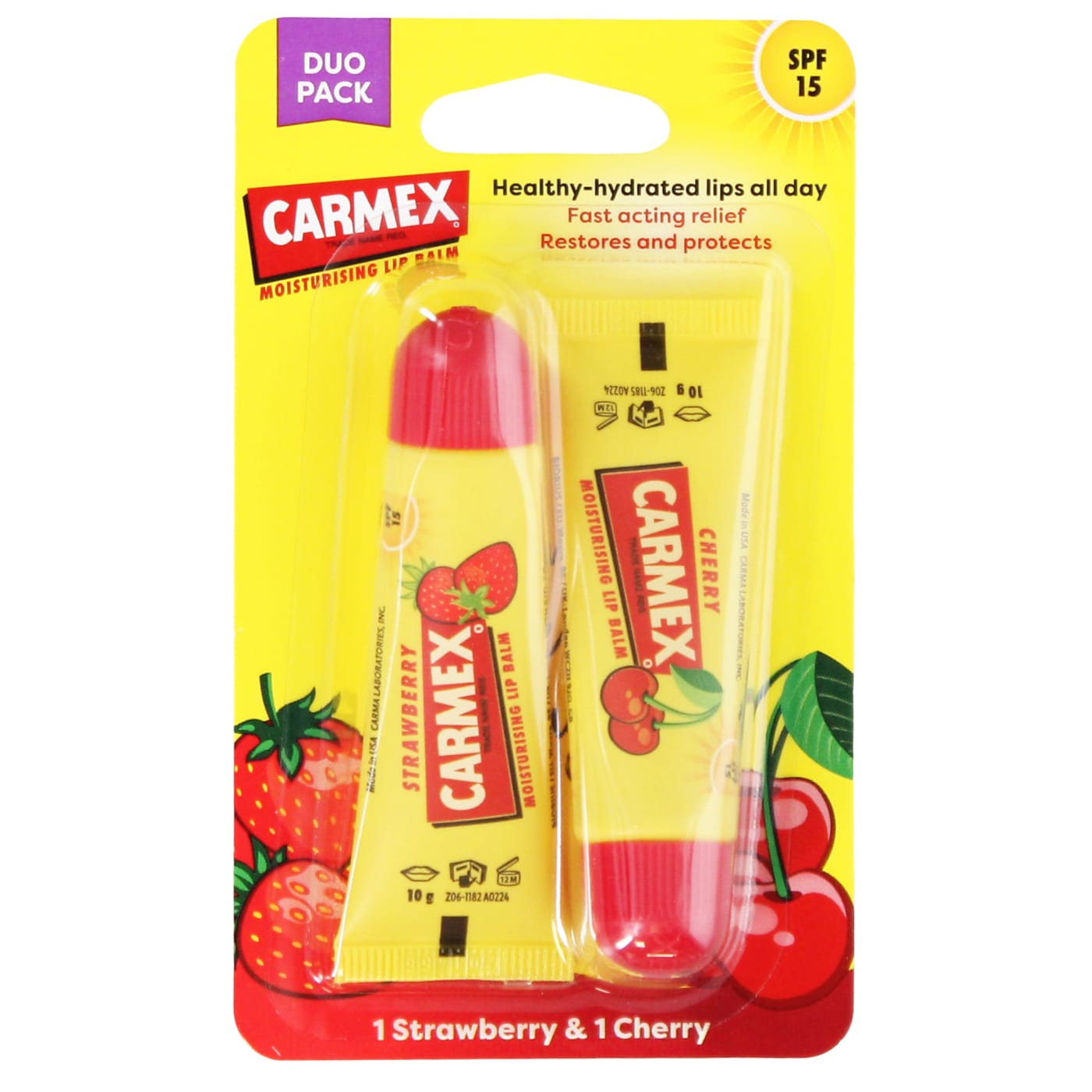 CARMEX LIP BALM TUBE STRAWBERRY AND CHERRY 0.35 OZ 144/CA 2PACK RRP