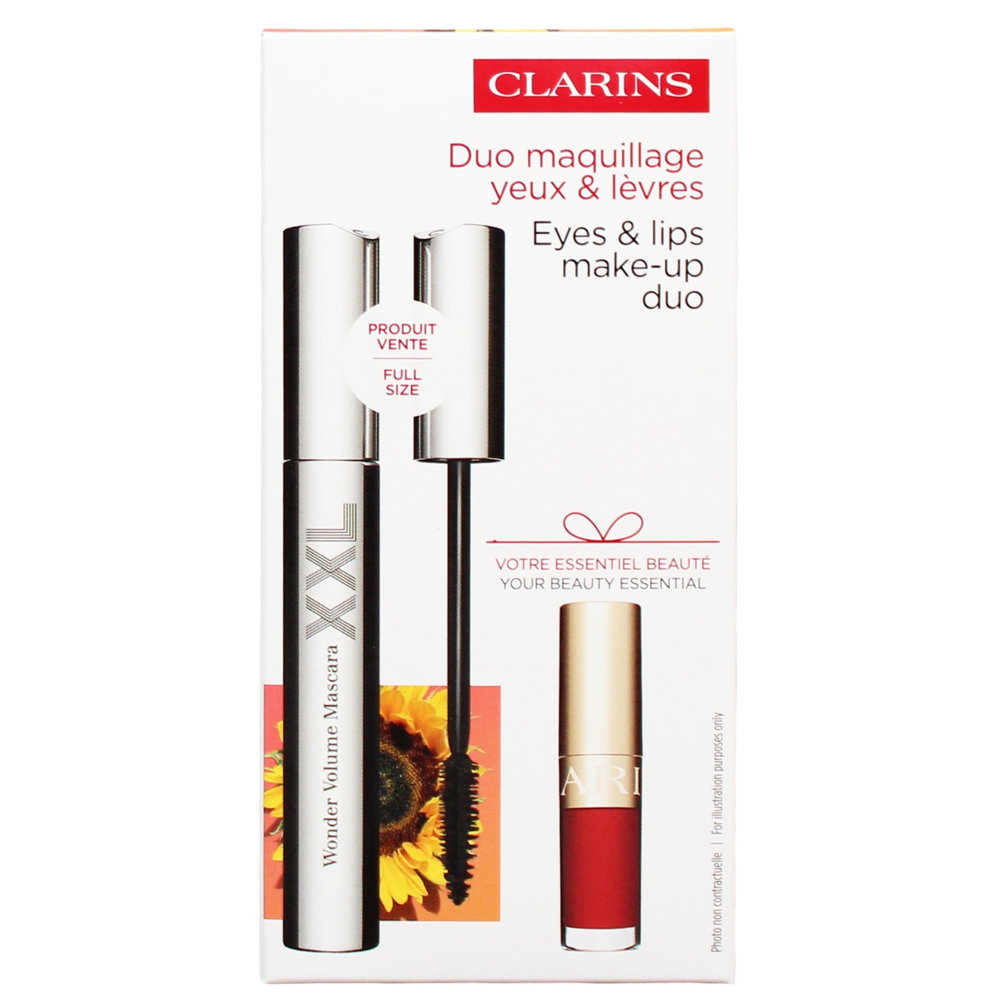 CLARINS EYE & LIP MAKE UP DUO WONDER VOLUME XXL MASCARA & 1.4ML LIP COMFORT OIL 03 CHER) (8ML