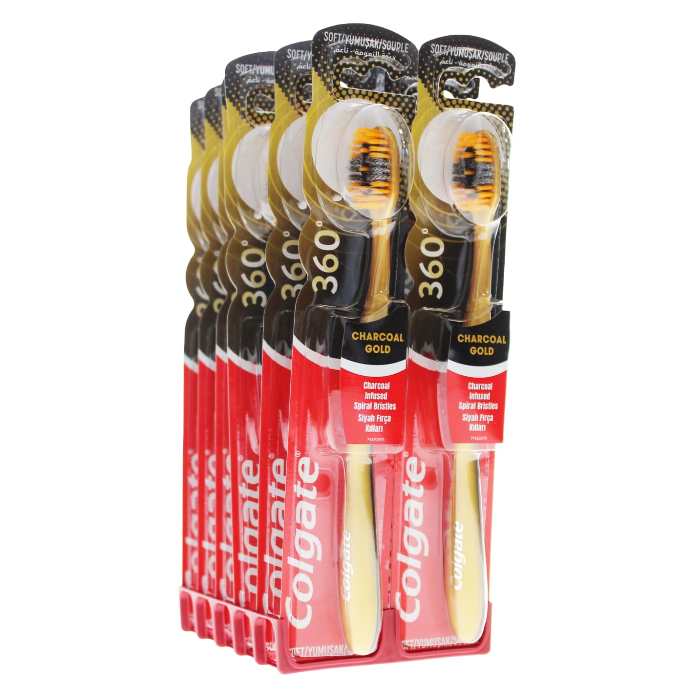 COLGATE TOOTHBRUSH 360 CHARCOAL GOLD SOFT CDU 12