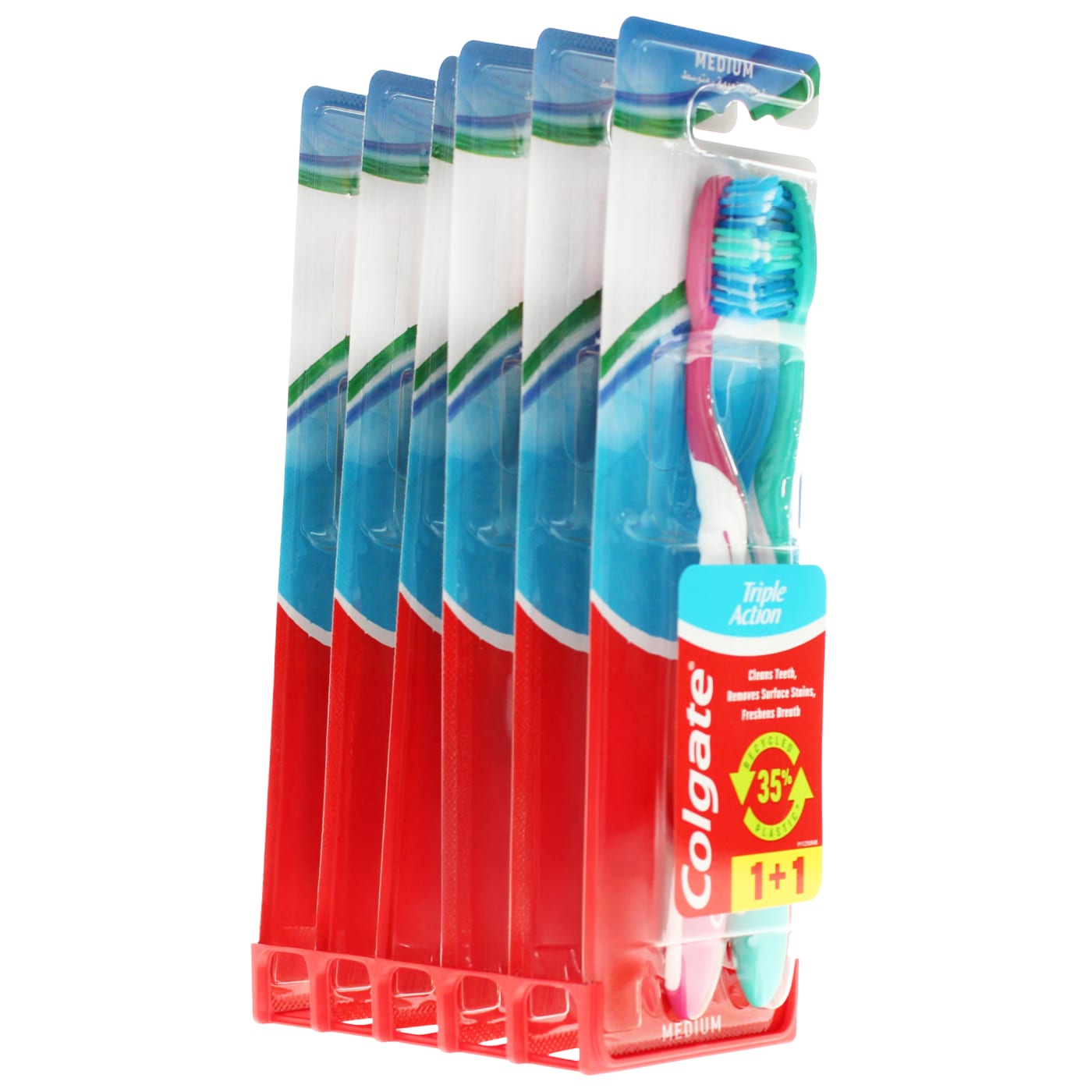 COLGATE TRIPLE ACTION TOOTHBRUSH MEDIUM 2 PACK CDU 6