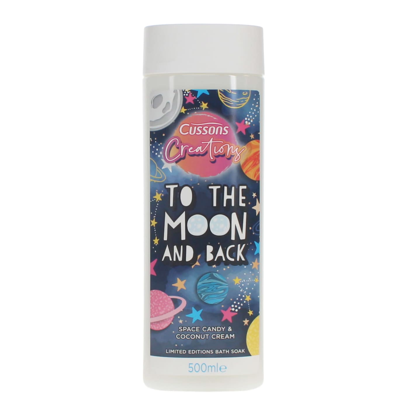 CUSSONS CREATIONS TO THE MOON AND BACK BATH SOAK SPACE CANDY & COCONUT CREAM 500ML
