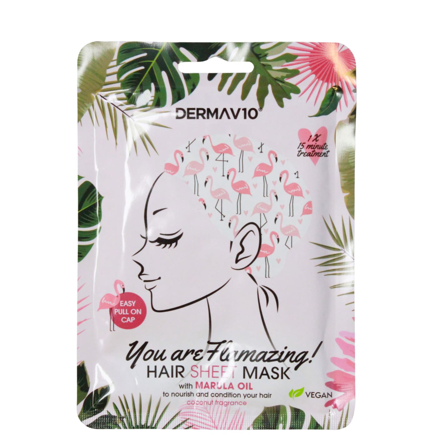 DERMA V10 SHEET HAIR MASK FLAMINGO WITH MARULA OIL