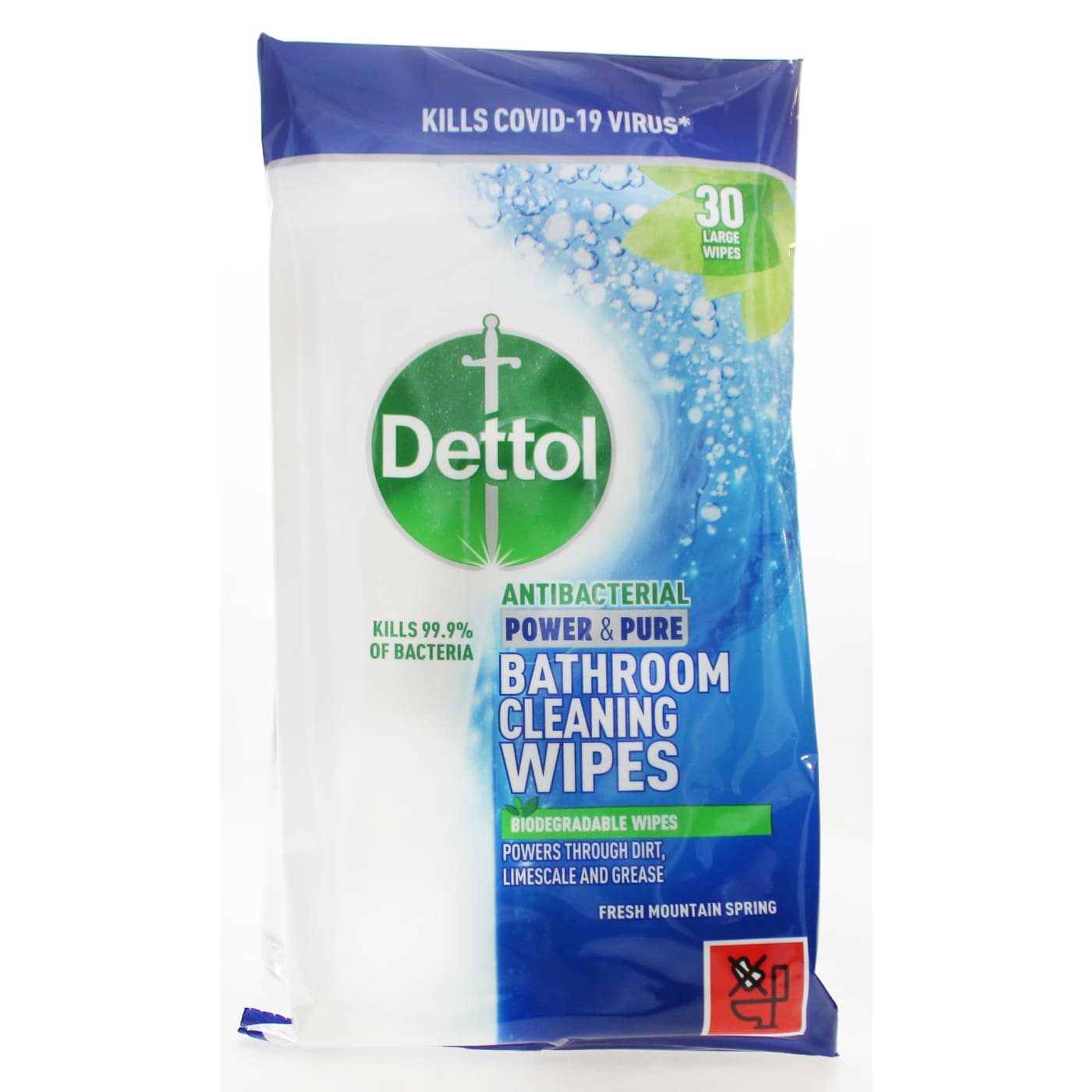 DETTOL POWER & PURE BATHROOM WIPES MOUNTAIN SPRING 30'S