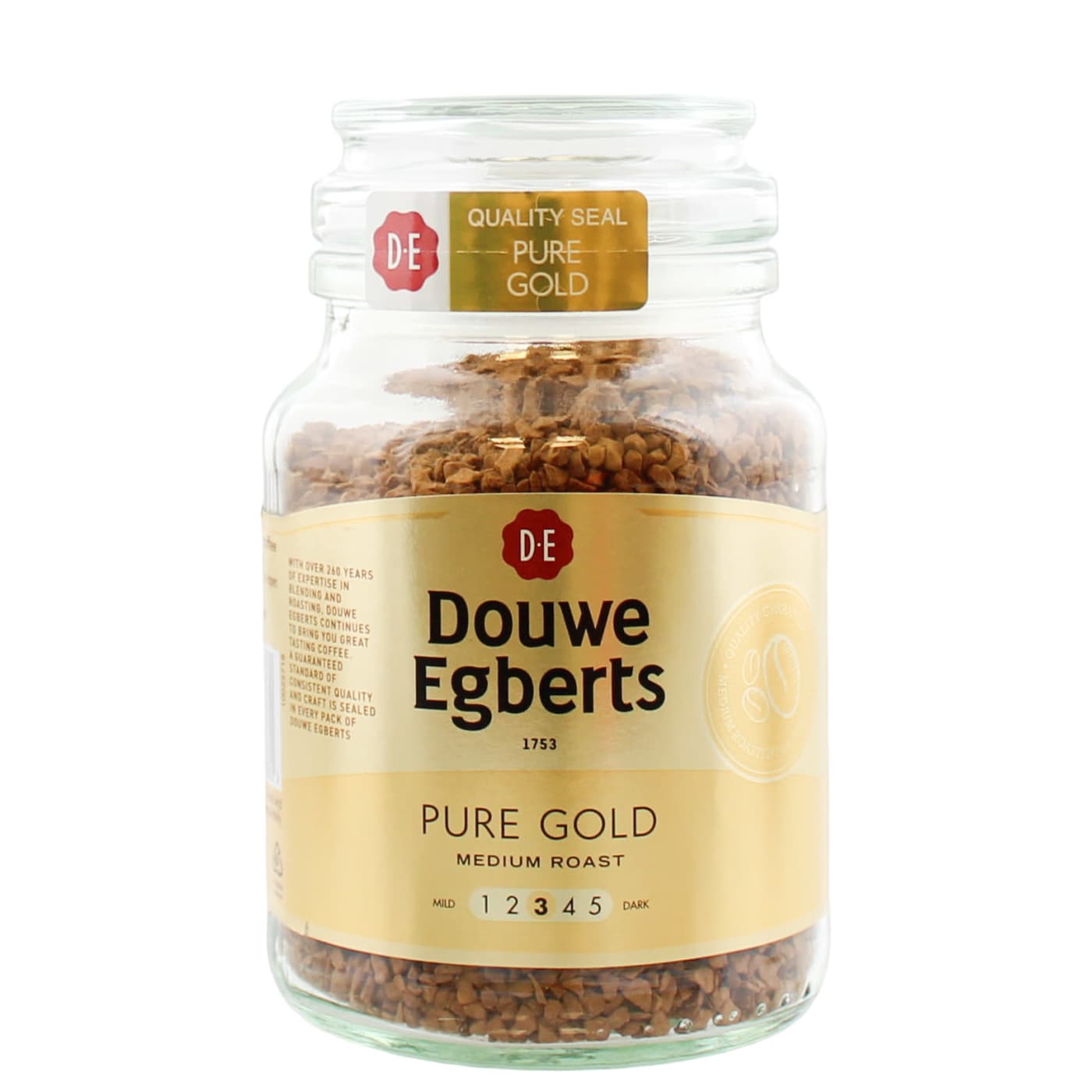 DOUWE EGBERTS 95G INSTANT COFFEE PURE GOLD MEDIUM ROAST