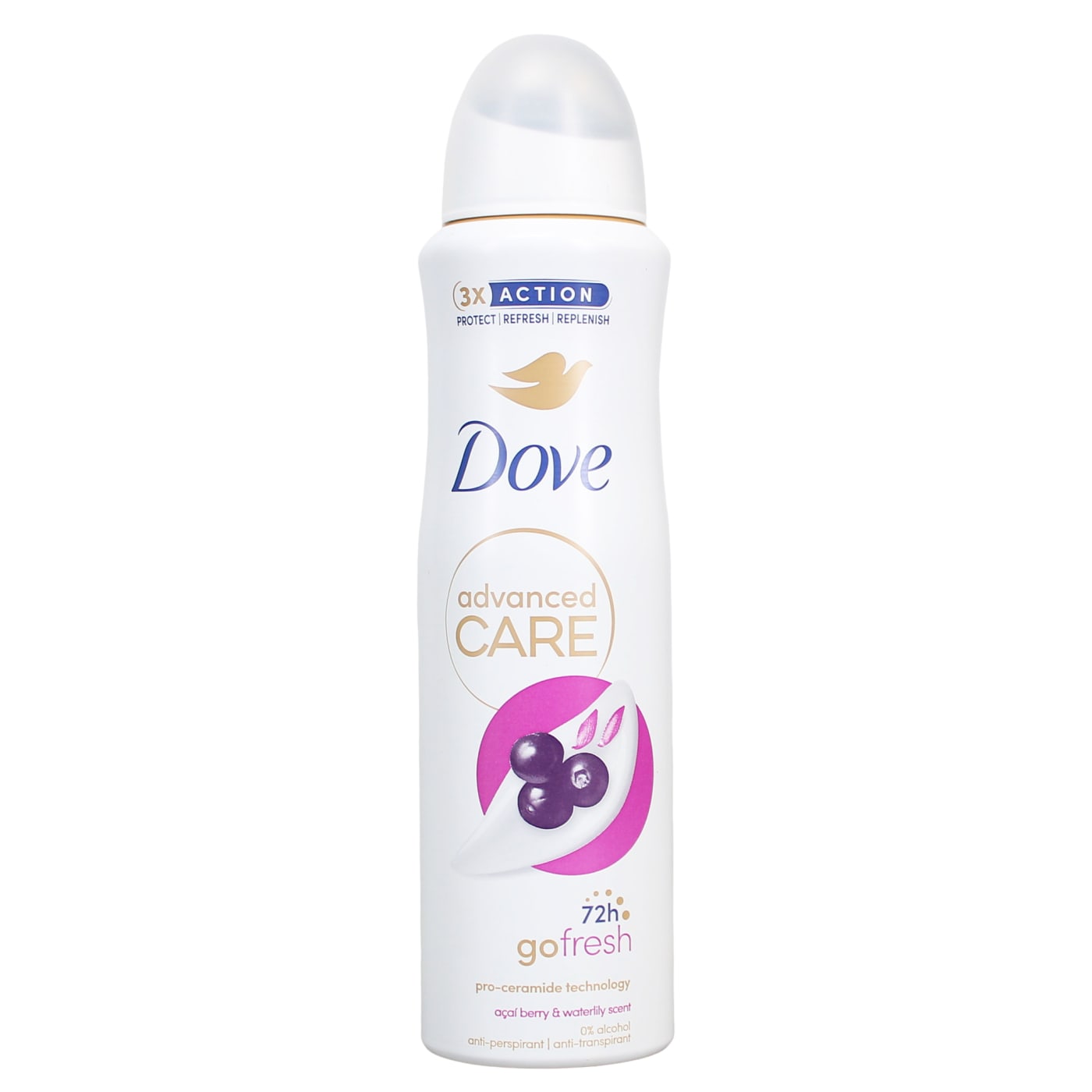 DOVE ADVANCED CARE ANTI-PERSPIRANT SPRAY ACAI BERRY & WATERLILY 72 HOUR 150ML