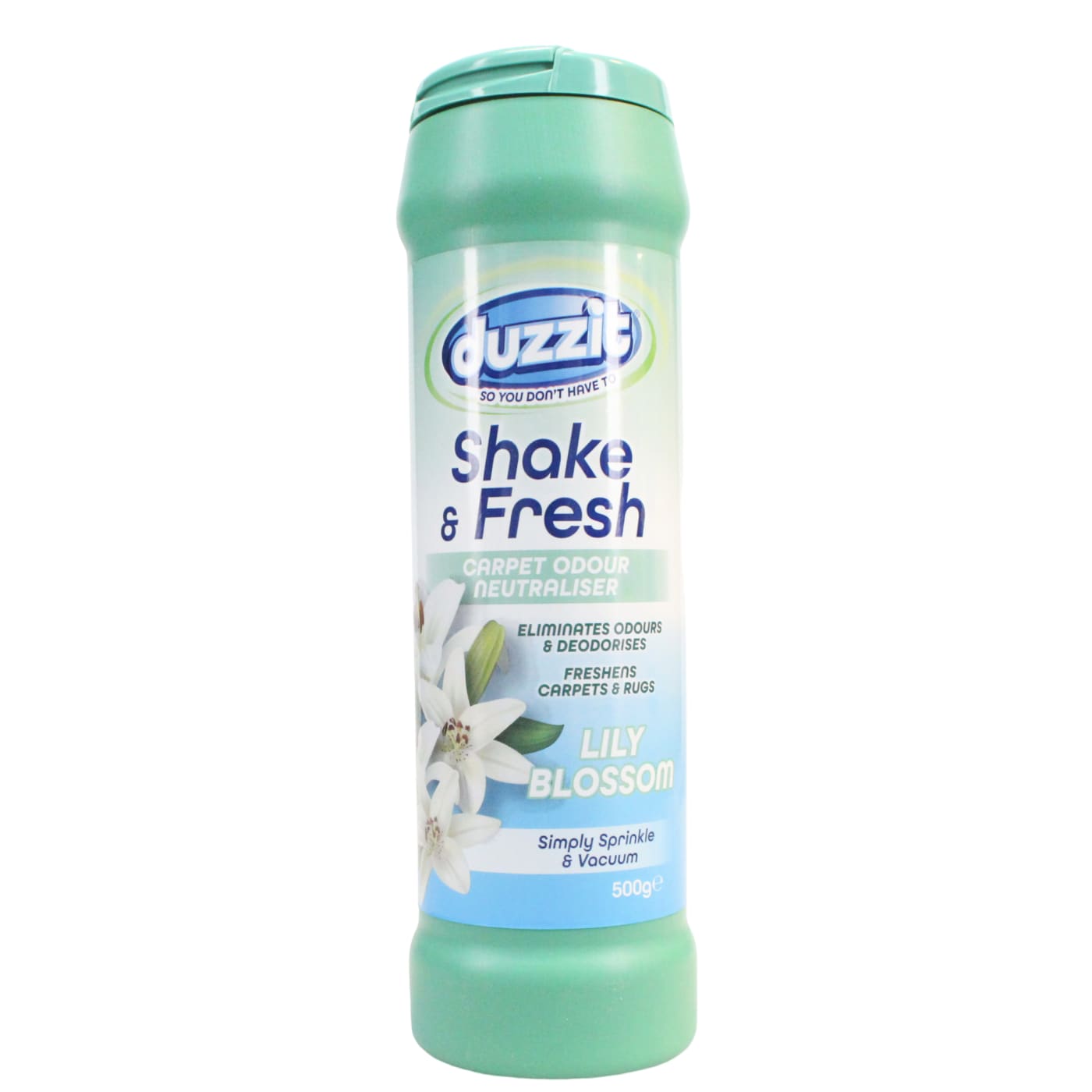 DUZZIT SHAKE & FRESH 500G CARPET ODOUR LILY BLOSSOM