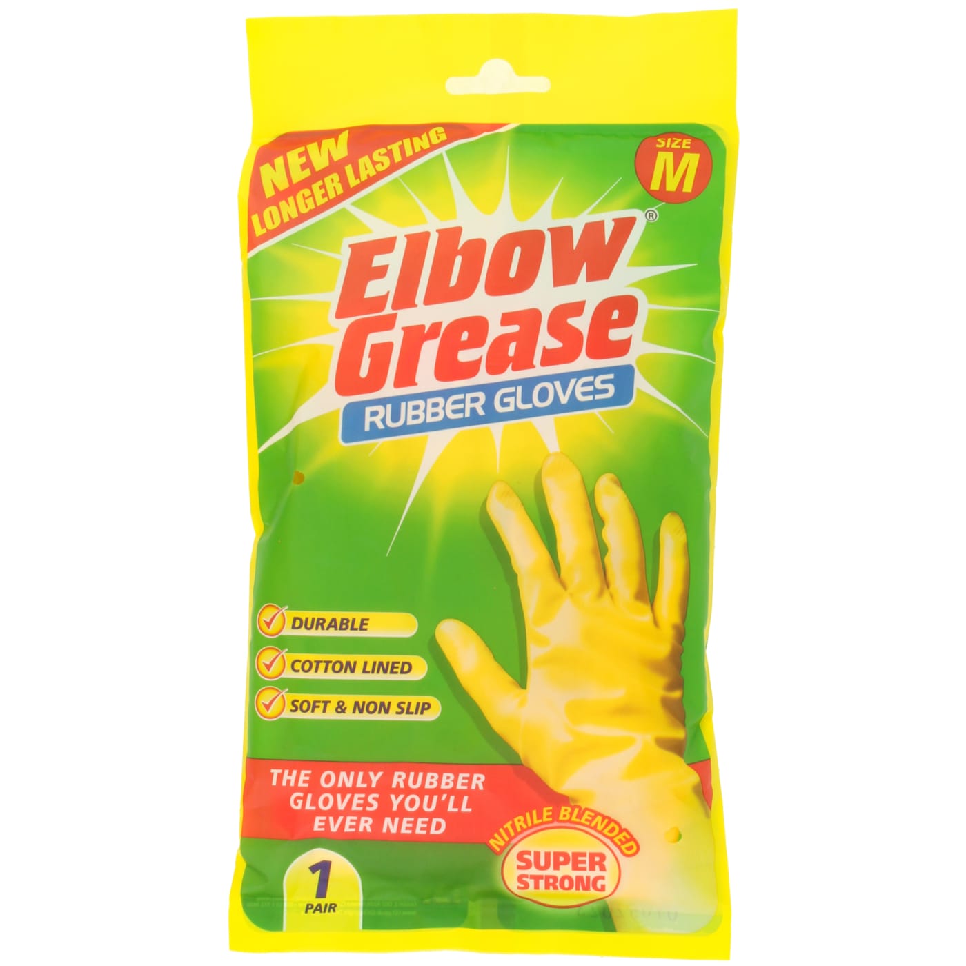 ELBOW GREASE RUBBER GLOVES MEDIUM CLIPSTRIP