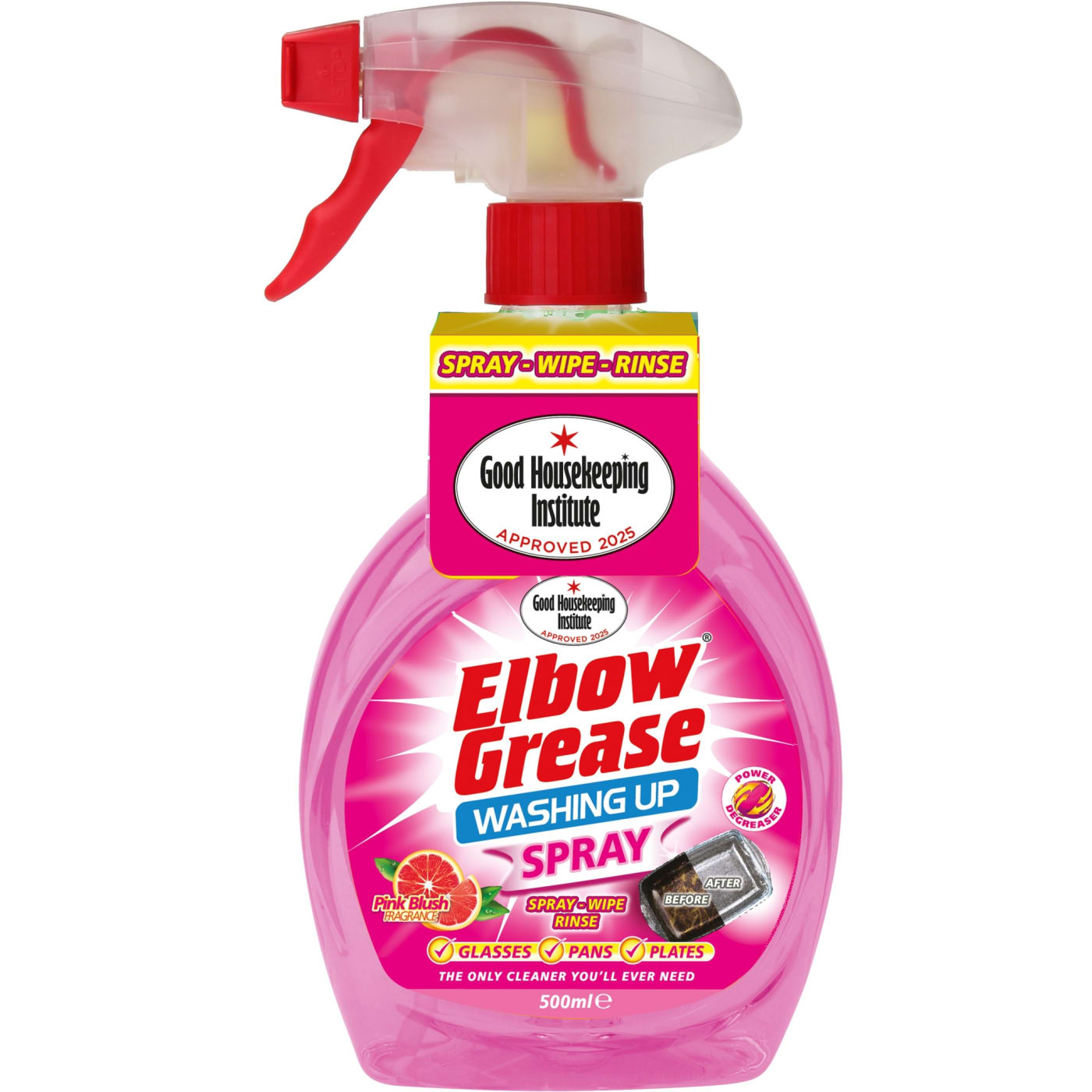 ELBOW GREASE WASHING UP LIQUID SPRAY PINK 500ML