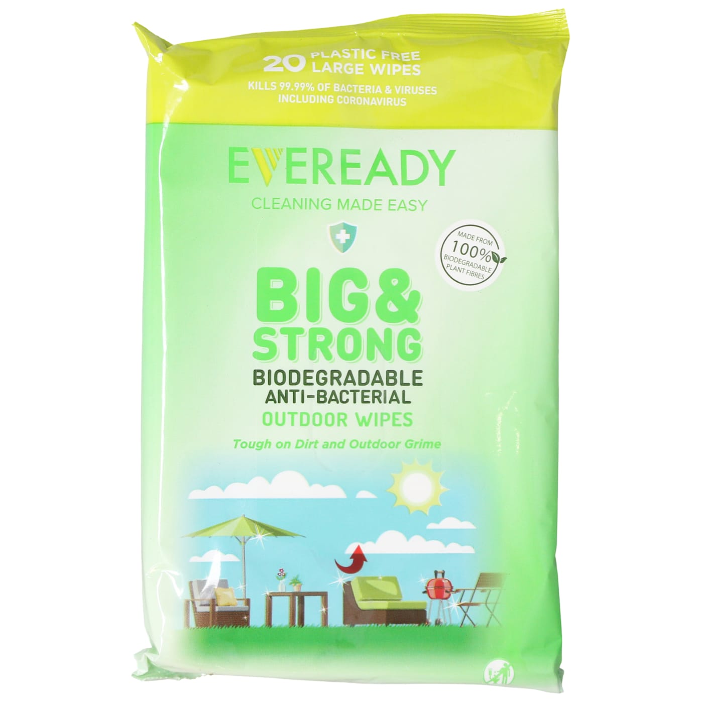 EVEREADY ANTI-BACTERIAL BIODEGRADABLE BIG & STRONG WIPES OUTDOOR 20'S