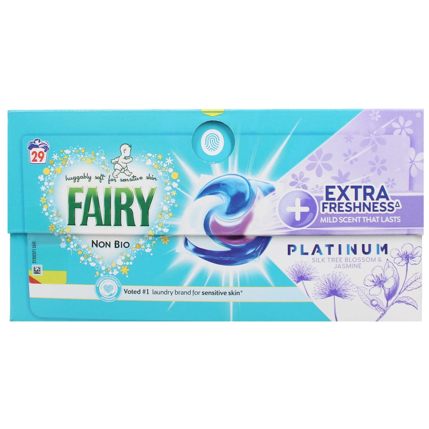 FAIRY NON BIO PLATINUM + EXTRA FRESHNESS LAUNDRY LIQUID PODS SILK TREE BLOSSOM & JASMINE 29 WASH