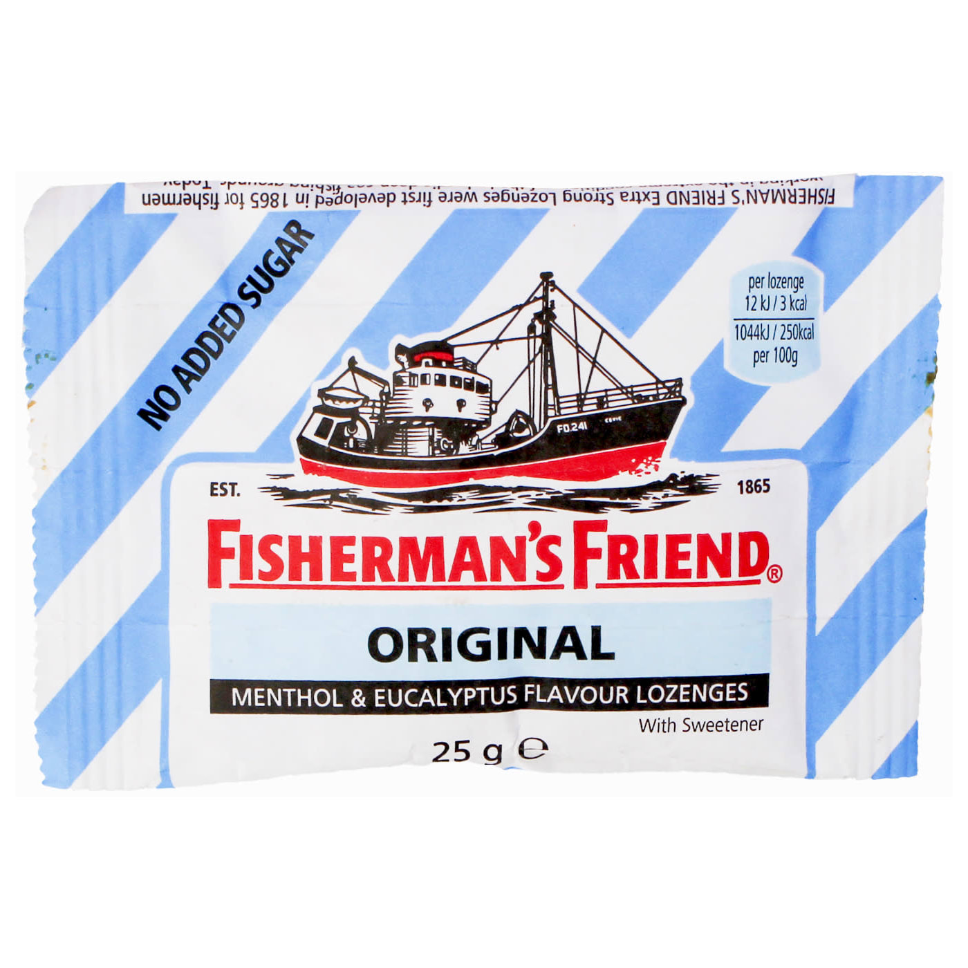 FISHERMAN'S FRIEND 25G LOZENGES ORIGINAL MENTHOL & EUCALYPTUS NO ADDED SUGAR