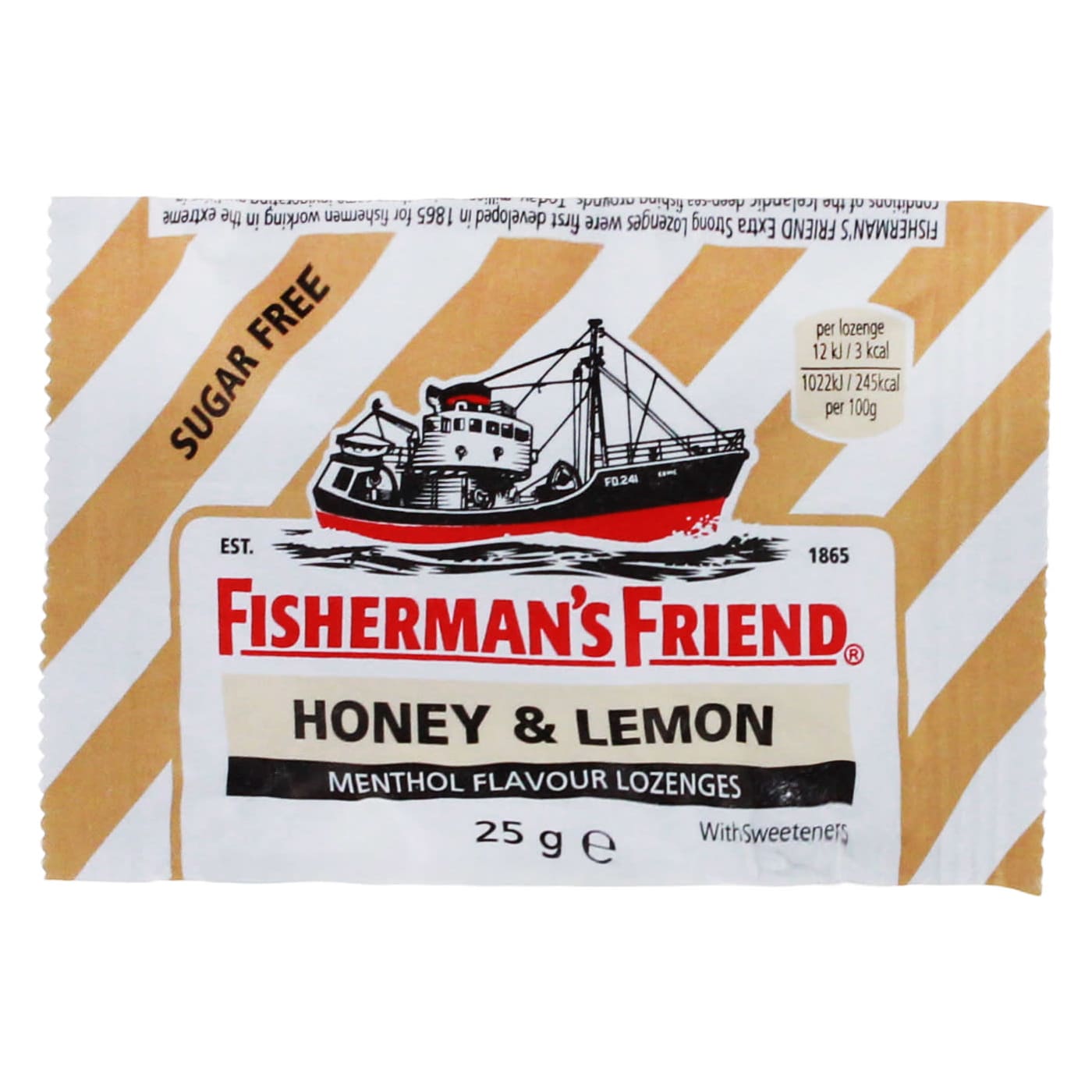 FISHERMAN'S FRIEND 25G LOZENGES HONEY & LEMON SUGAR FREE WITH SWEETENERS