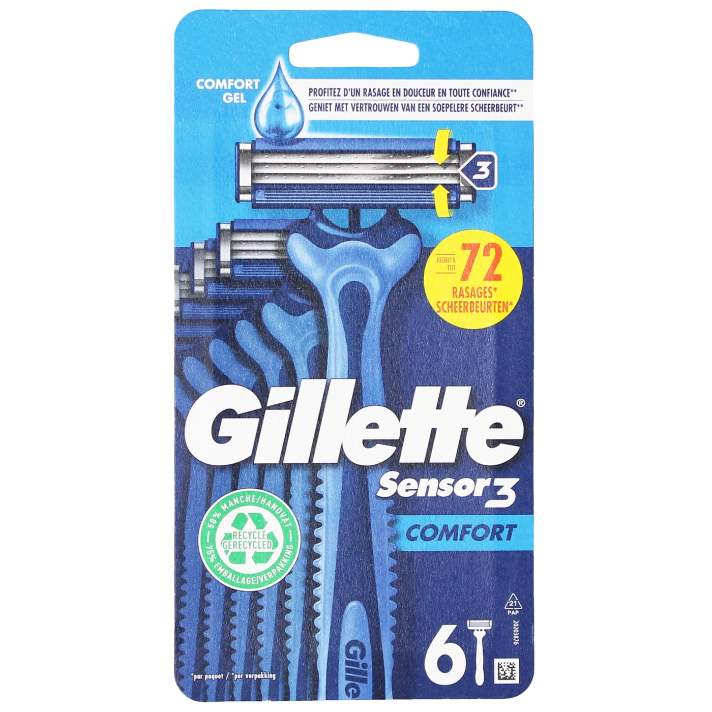 GILLETTE SENSOR3 DISPOSABLE RAZORS COMFORT 6PCS
