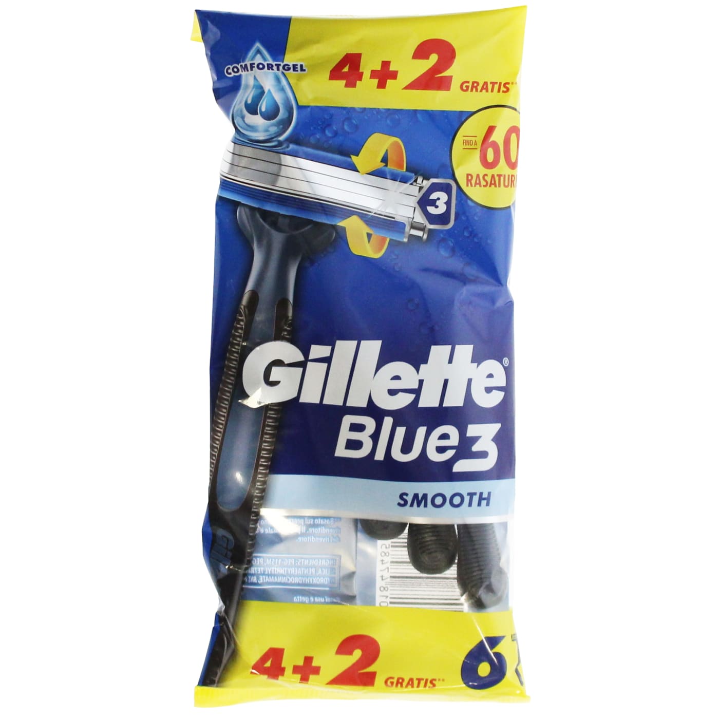 GILLETTE BLUE 3 DISPOSABLE RAZORS SMOOTH 4+2 PACK