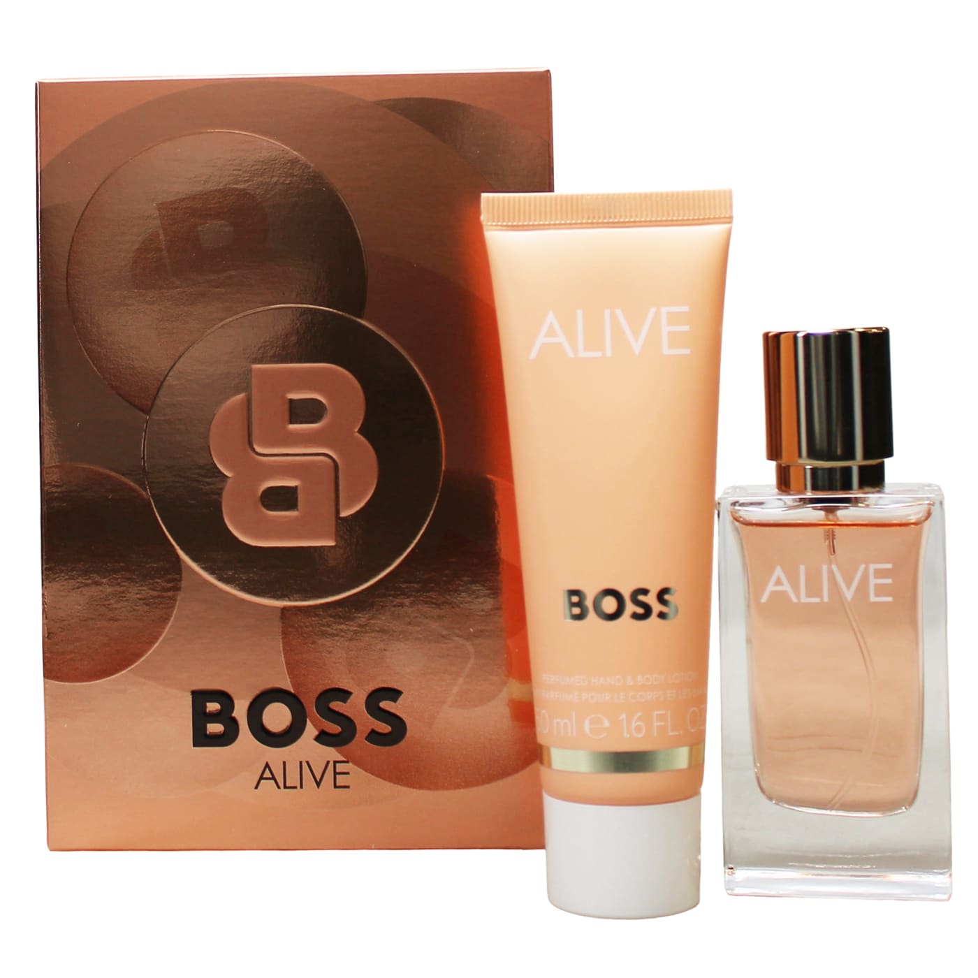 HUGO BOSS ALIVE 2PC GIFT SET EDP SPRAY & 50ML BODY LOTION) (30ML