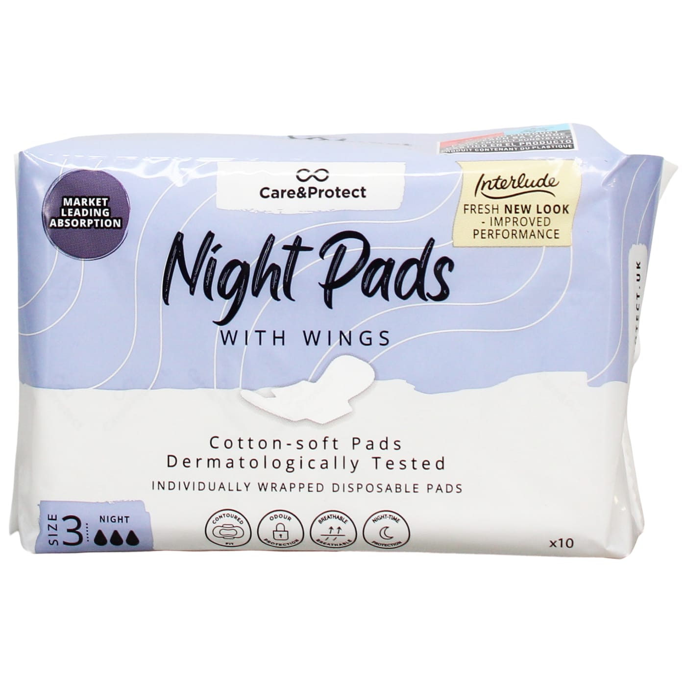INTERLUDE CARE & PROTECT NIGHT PADS 10 PACK