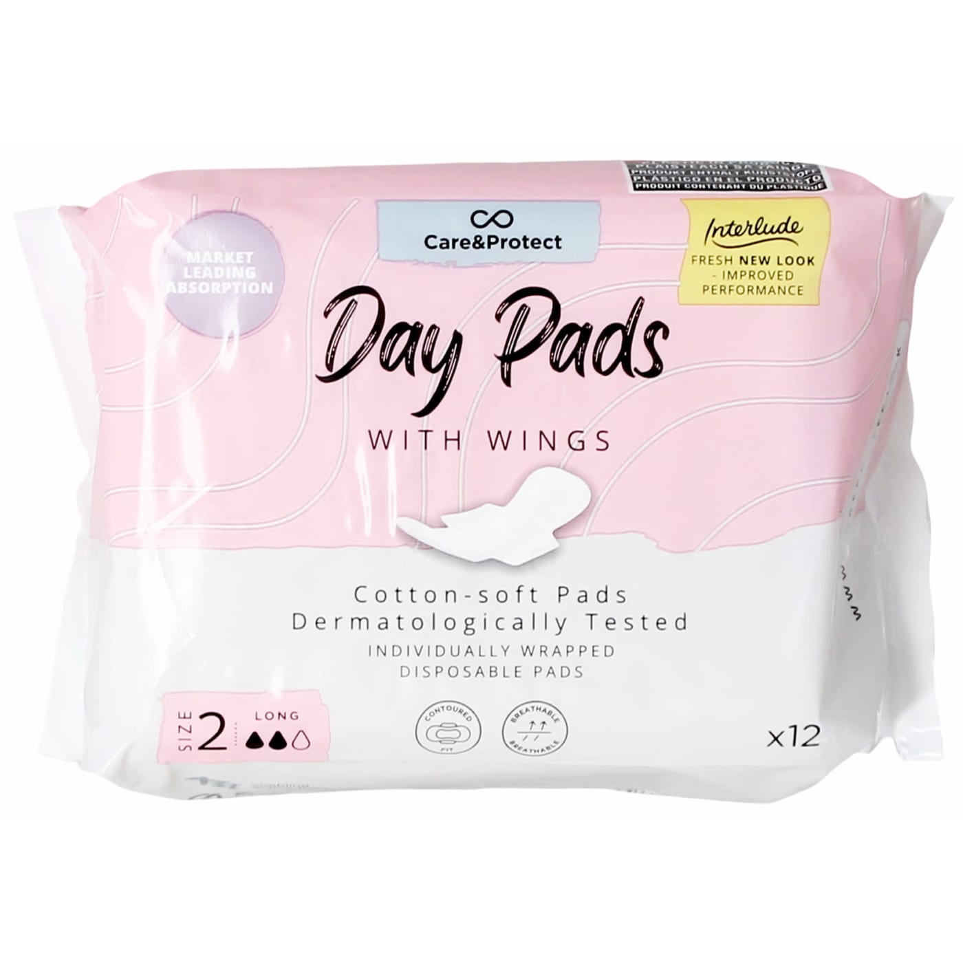 INTERLUDE CARE & PROTECT DAY PADS LONG 12 PACK