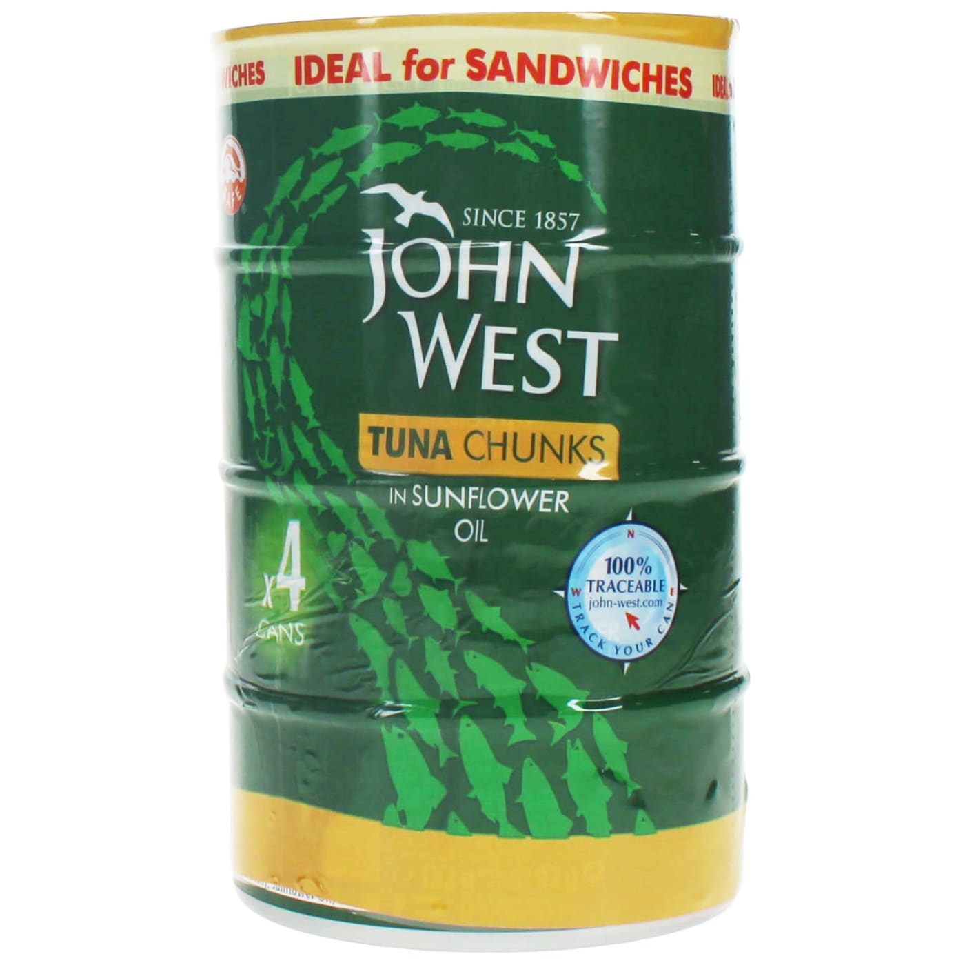 JOHN WEST 4X132G TUNA CHUNKS IN SUNFLOWER OIL