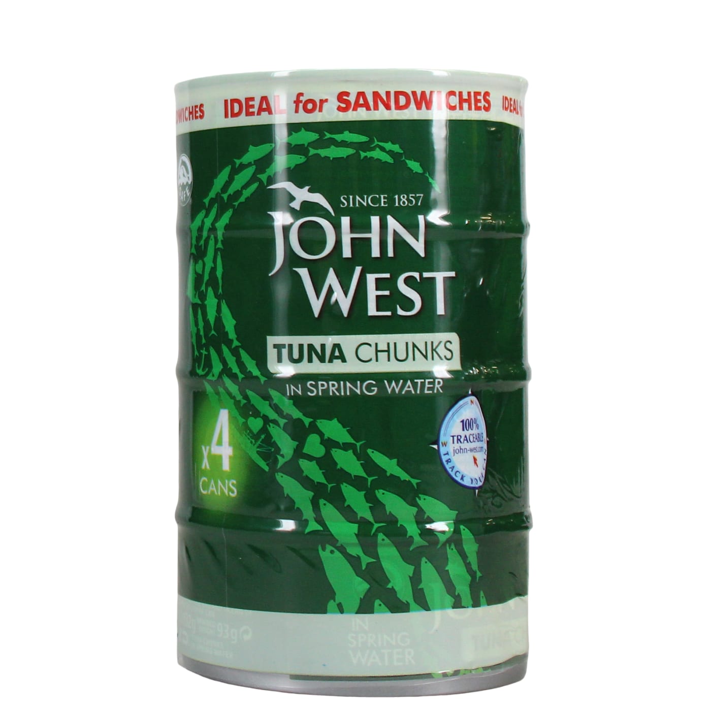 JOHN WEST 4X132G TUNA CHUNKS IN SPRINGWATER (0% VAT)