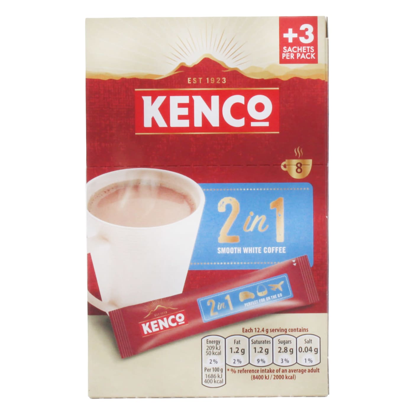KENCO 8X12.4G 2 IN 1 COFFEE SACHETS SMOOTH WHITE