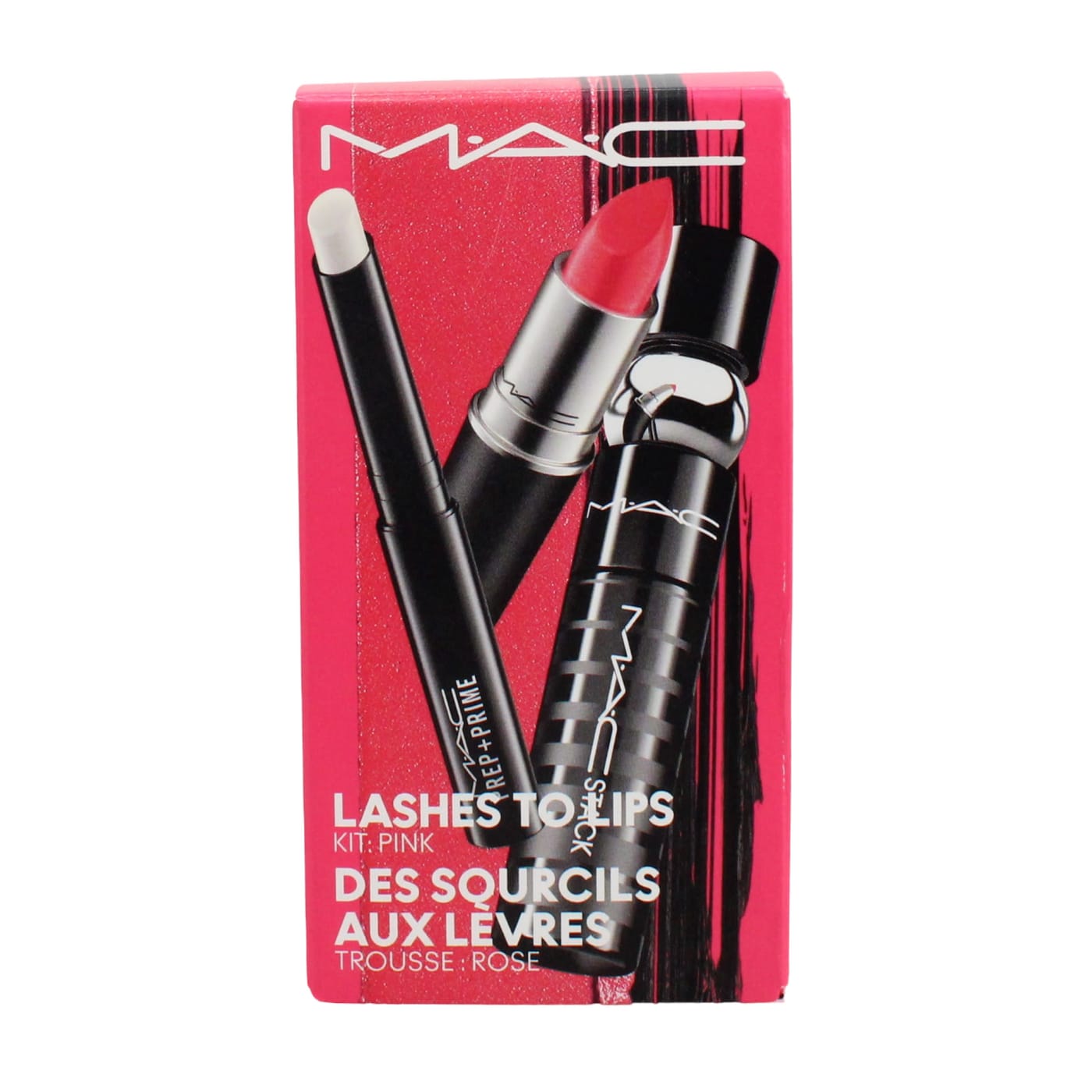 MAC LASHES TO LIPS KIT: PINK GIFT SET 3PC (1X 1.7G PREP & PRIME LIP, 1X 3G MATTE LIPSTICK RELENTLESSLY RED 706 & 1 STACK MASCARA BLACK) X 8ML