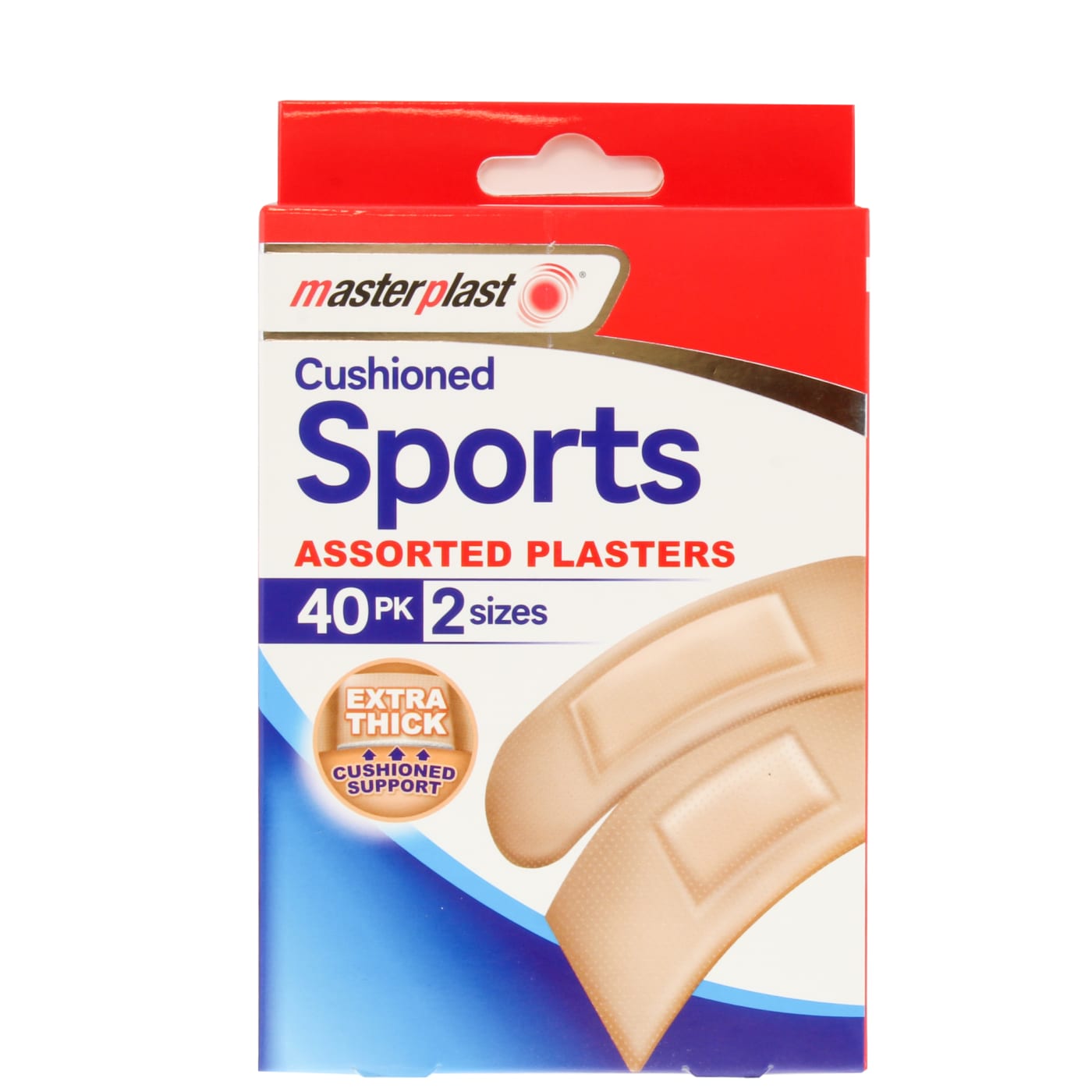MASTERPLAST CUSHIONED SPORTS PLASTERS ASSORTED SIZES 40PK