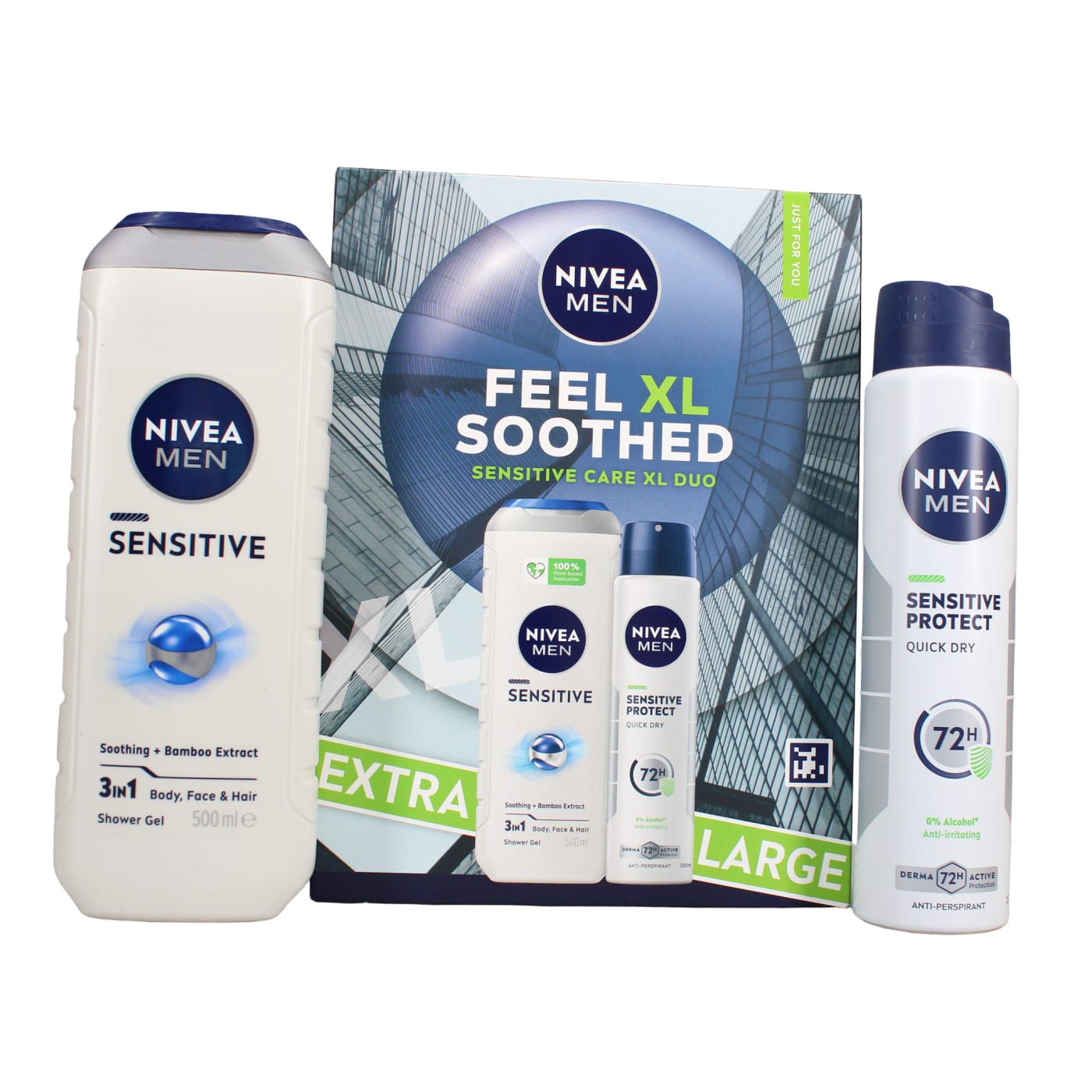 NIVEA MEN FEEL SOOTHED SENSITIVE XL GIFT SET 2PC ( SHOWER GEL & 250ML ANTI-PERSPIRANT SPRAY) 500ML