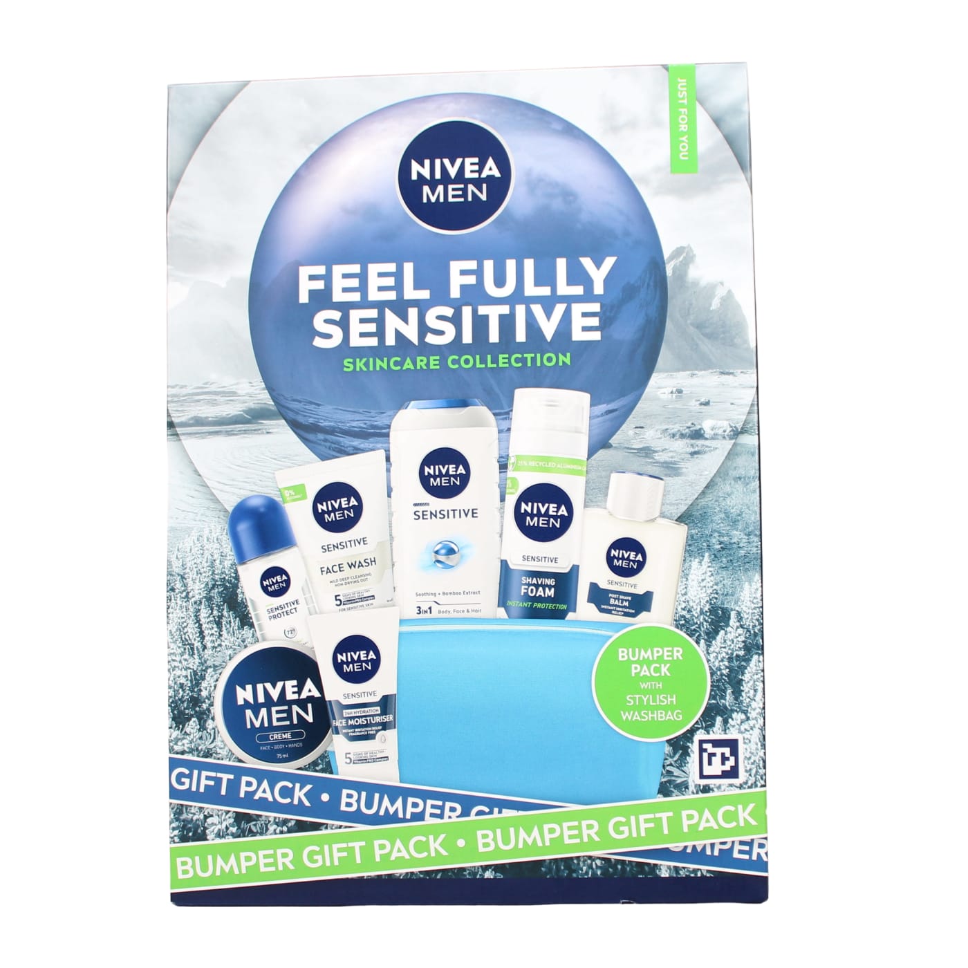NIVEA MEN FEEL FULLY SENSITIVE 8PC ( FACE WASH, 250ML SHOWER GEL, 100ML SHAVE BALM, 50ML ROLL ON, 200ML SHAVING FOAM, 75ML CRÈME, 75ML MOISTURISER, BAG) 100ML