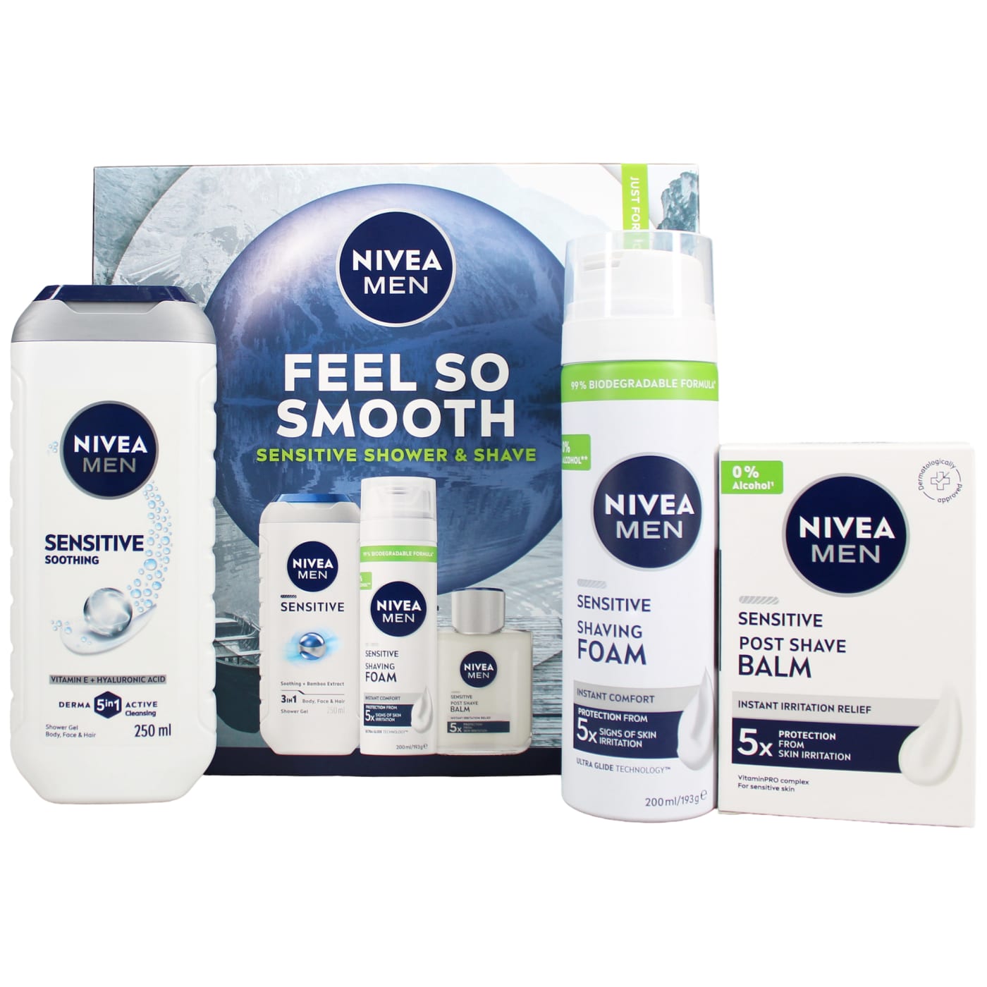 NIVEA MEN FEEL SO SMOOTH GIFT SET 3PC ( SHOWER GEL, 200ML SHAVE FOAM, 100ML SHAVE BALM) 250ML