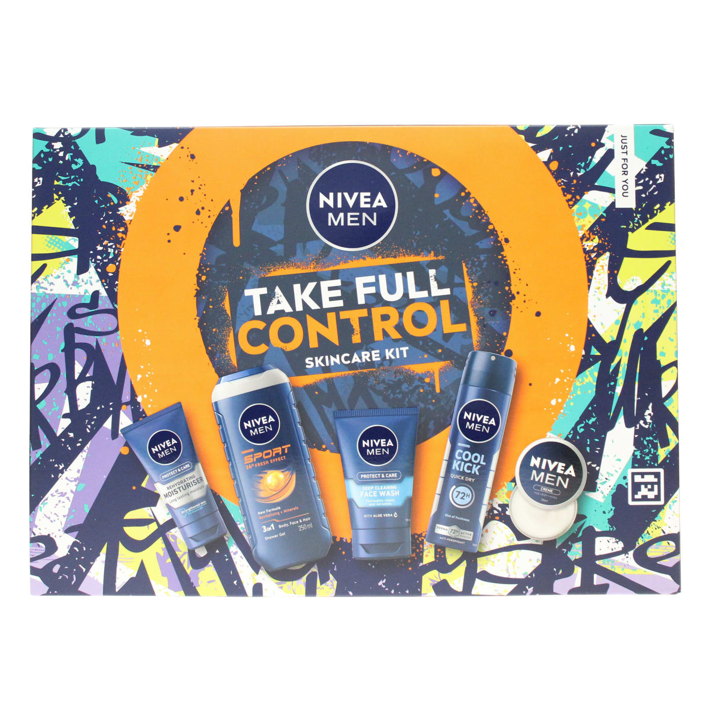 NIVEA MEN TAKE FULL CONTROL GIFT SET 5PC ( SHOWER GEL, 150ML DEO SPRAY, 100ML FACE WASH, 75ML MOISTURISER, 30ML CR?ME) 250ML