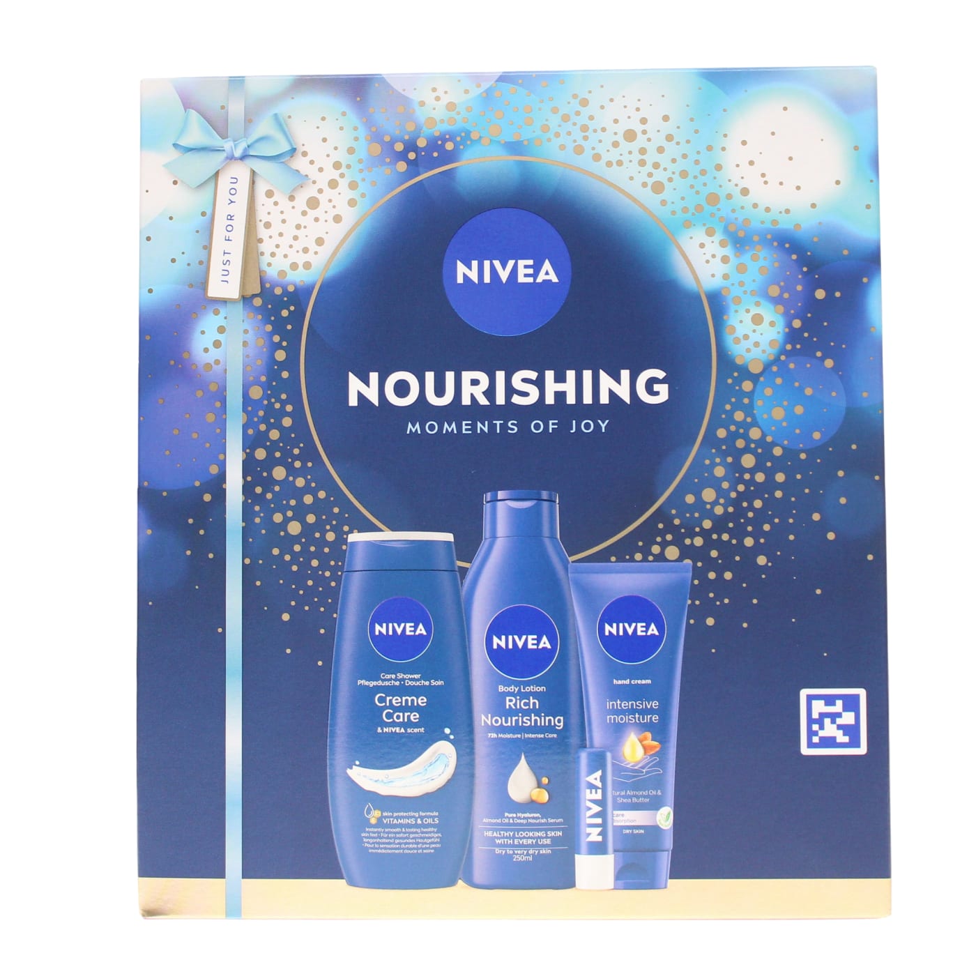 NIVEA NOURISHING MOMENTS OF JOY GIFT SET 4PC ( SHOWER CREAM, 250ML LOTION, 4.8G LIP BALM, 100ML HAND CREAM) 250ML